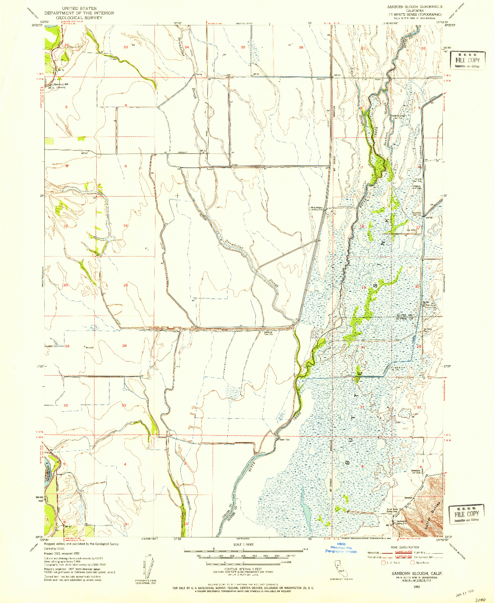 USGS 1:24000-SCALE QUADRANGLE FOR SANBORN SLOUGH, CA 1952