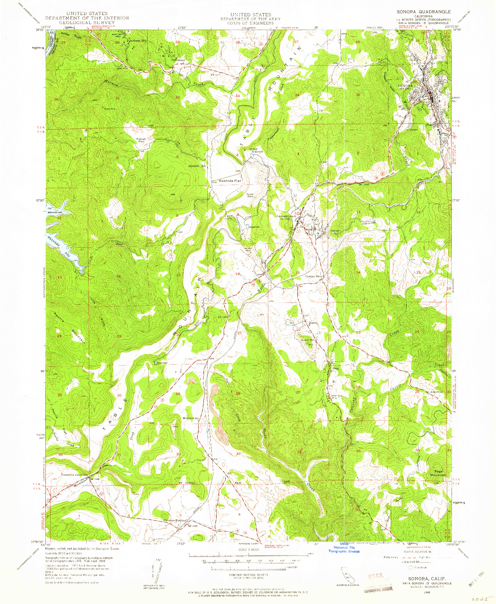USGS 1:24000-SCALE QUADRANGLE FOR SONORA, CA 1948