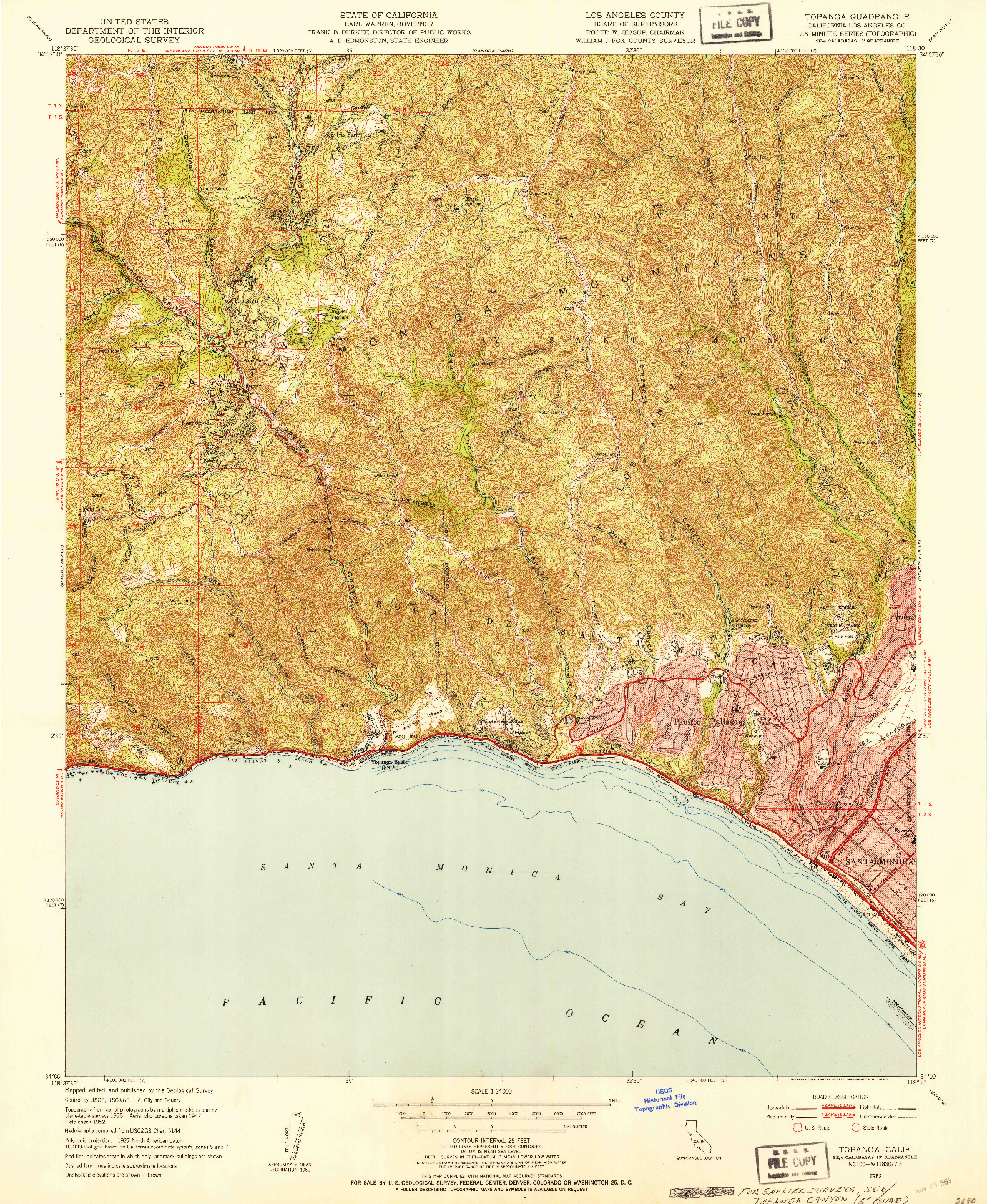 USGS 1:24000-SCALE QUADRANGLE FOR TOPANGA, CA 1952