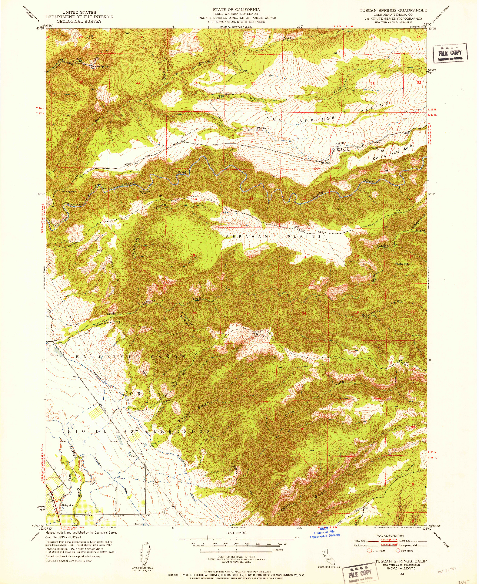 USGS 1:24000-SCALE QUADRANGLE FOR TUSCAN SPRINGS, CA 1951