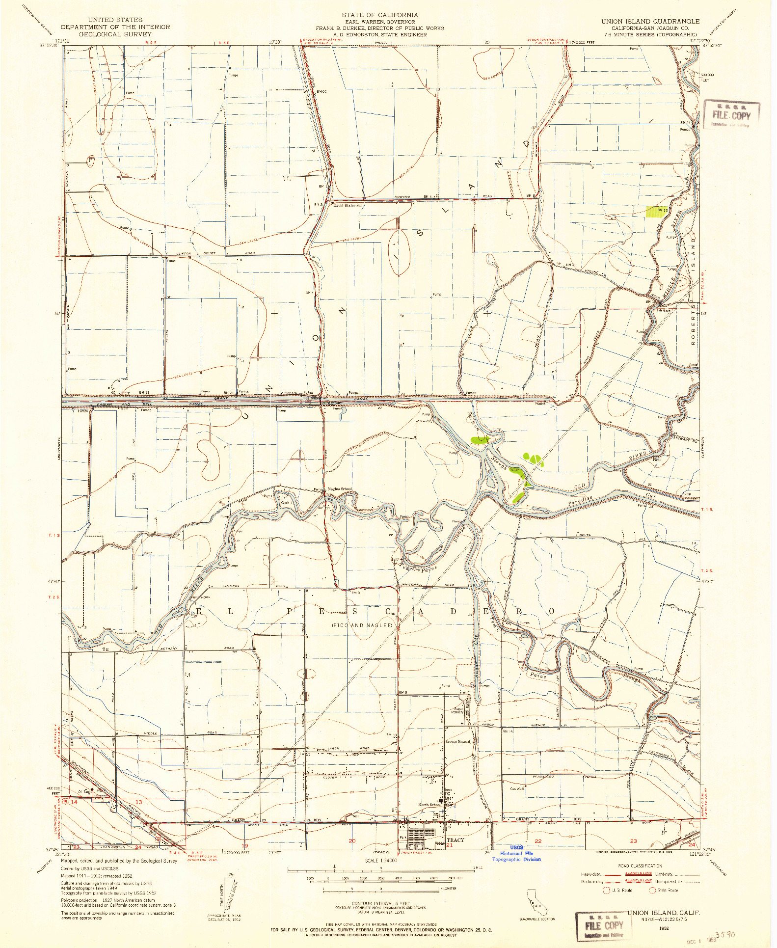 USGS 1:24000-SCALE QUADRANGLE FOR UNION ISLAND, CA 1952