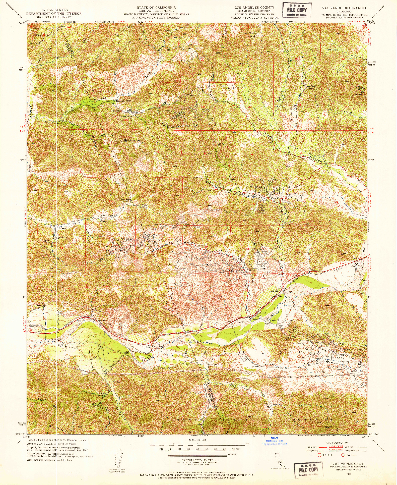 USGS 1:24000-SCALE QUADRANGLE FOR VAL VERDE, CA 1952