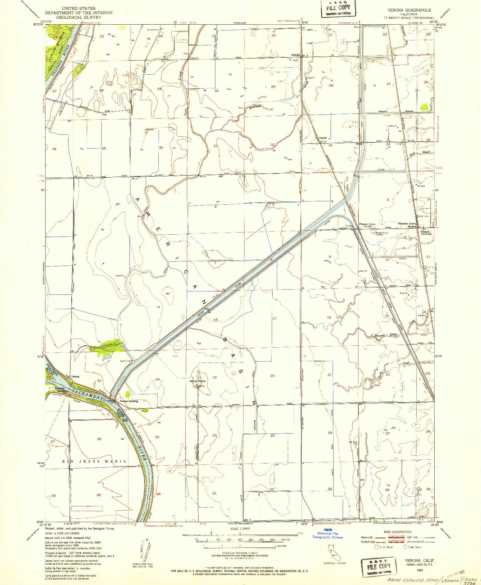USGS 1:24000-SCALE QUADRANGLE FOR VERONA, CA 1952