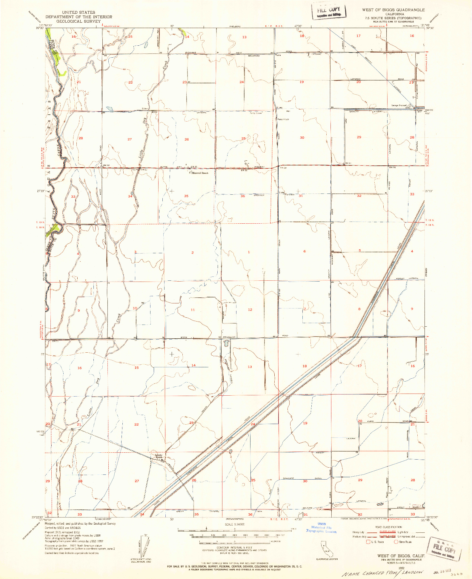 USGS 1:24000-SCALE QUADRANGLE FOR WEST OF BIGGS, CA 1952