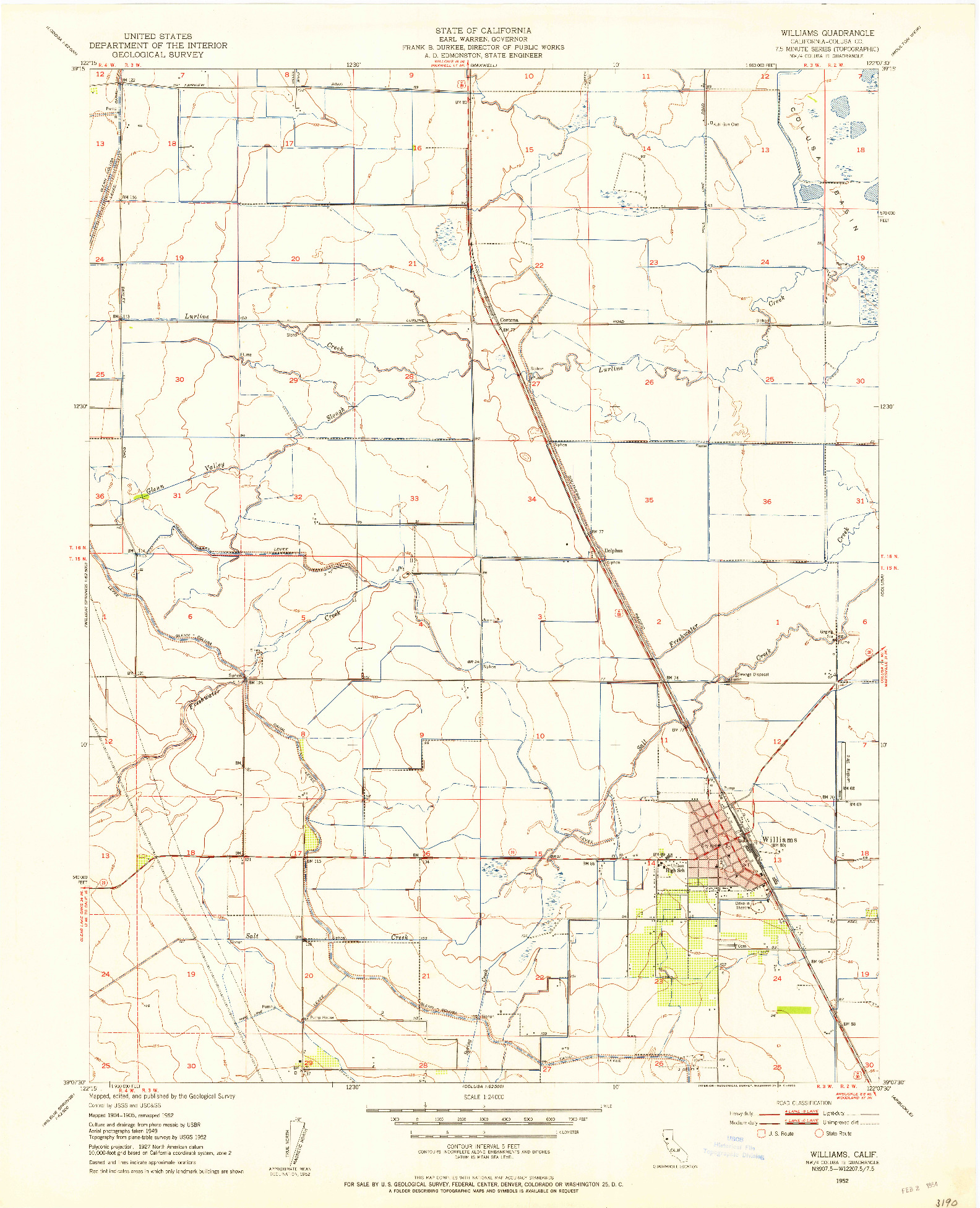 USGS 1:24000-SCALE QUADRANGLE FOR WILLIAMS, CA 1952