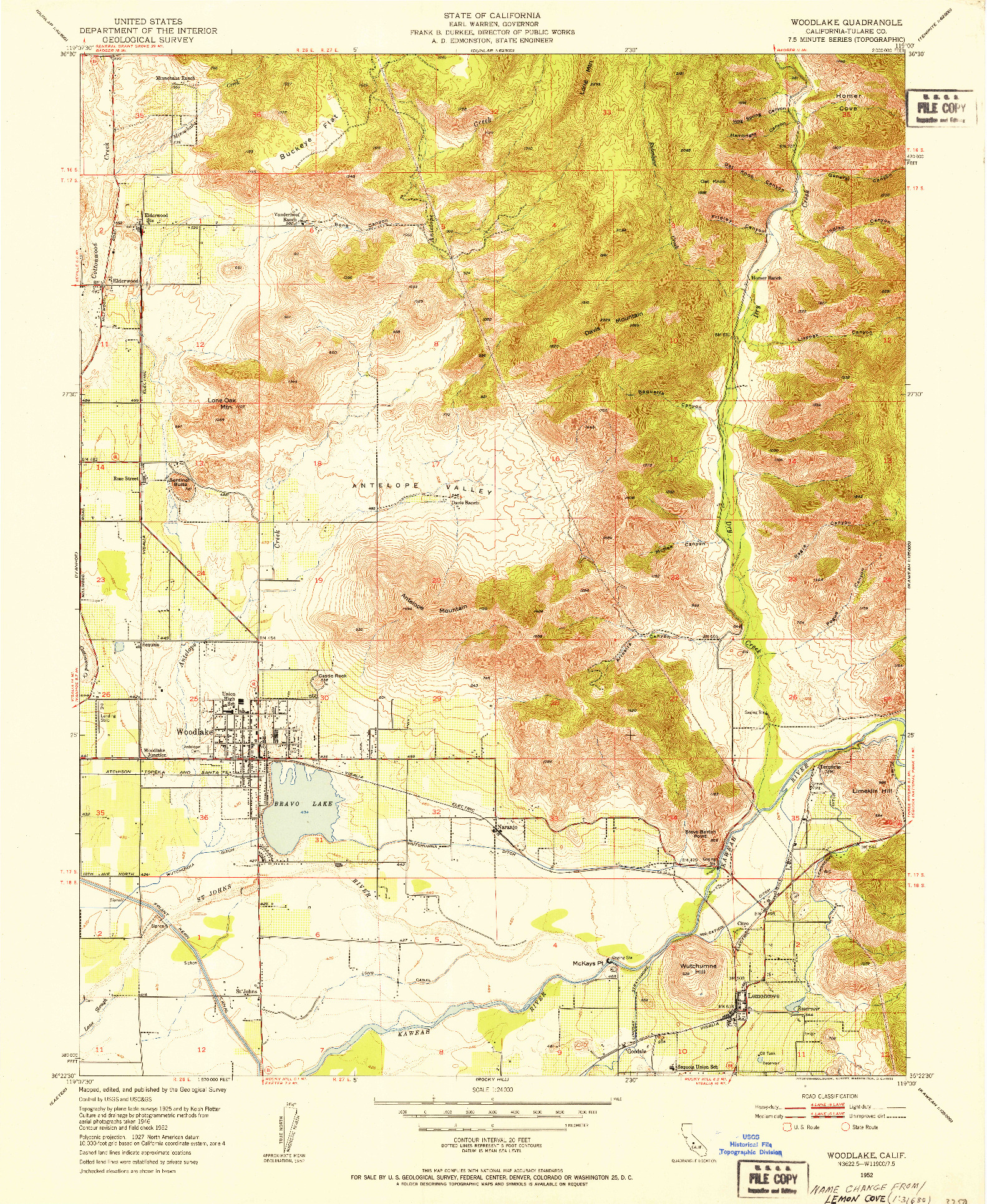 USGS 1:24000-SCALE QUADRANGLE FOR WOODLAKE, CA 1952