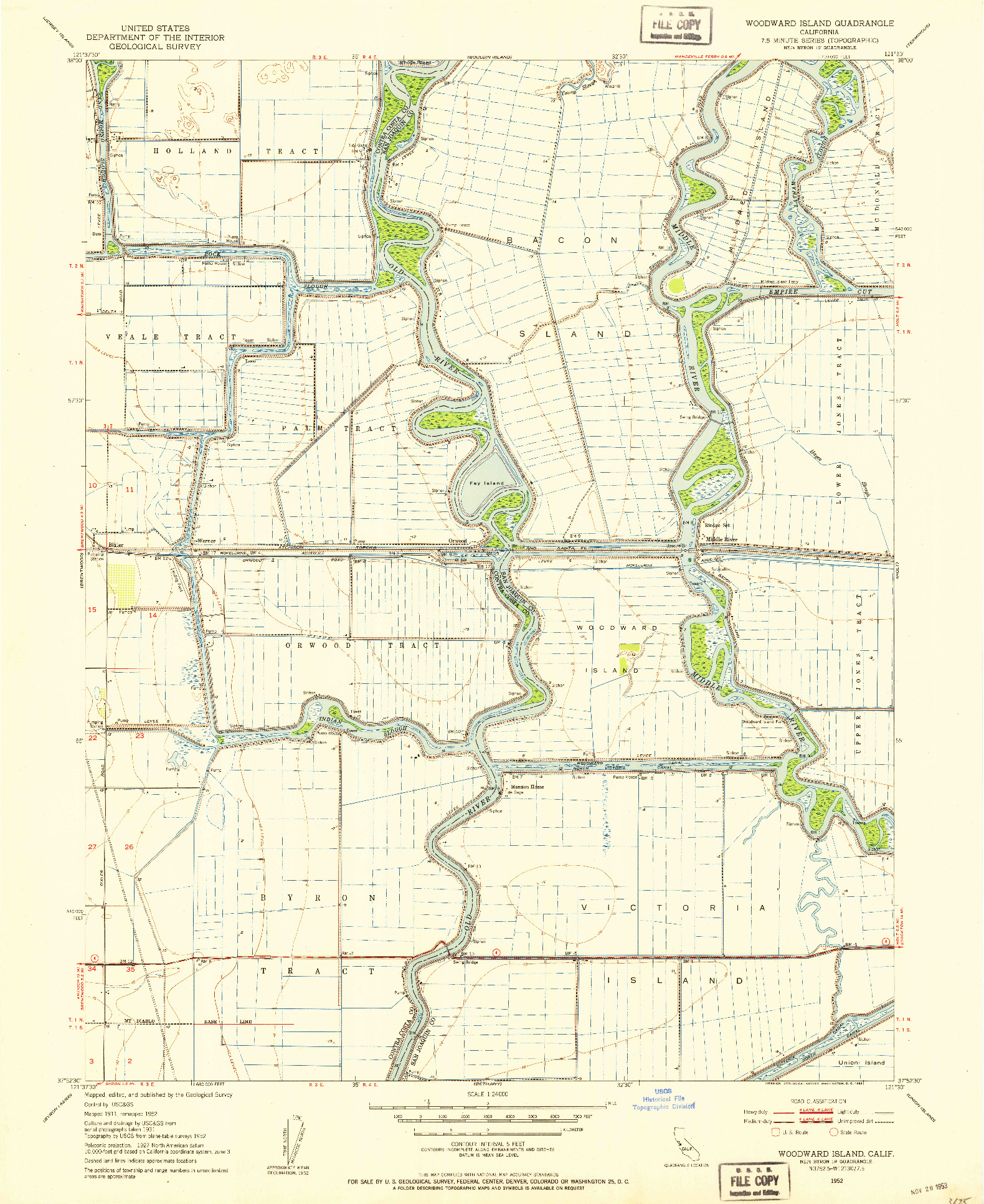 USGS 1:24000-SCALE QUADRANGLE FOR WOODWARD ISLAND, CA 1952