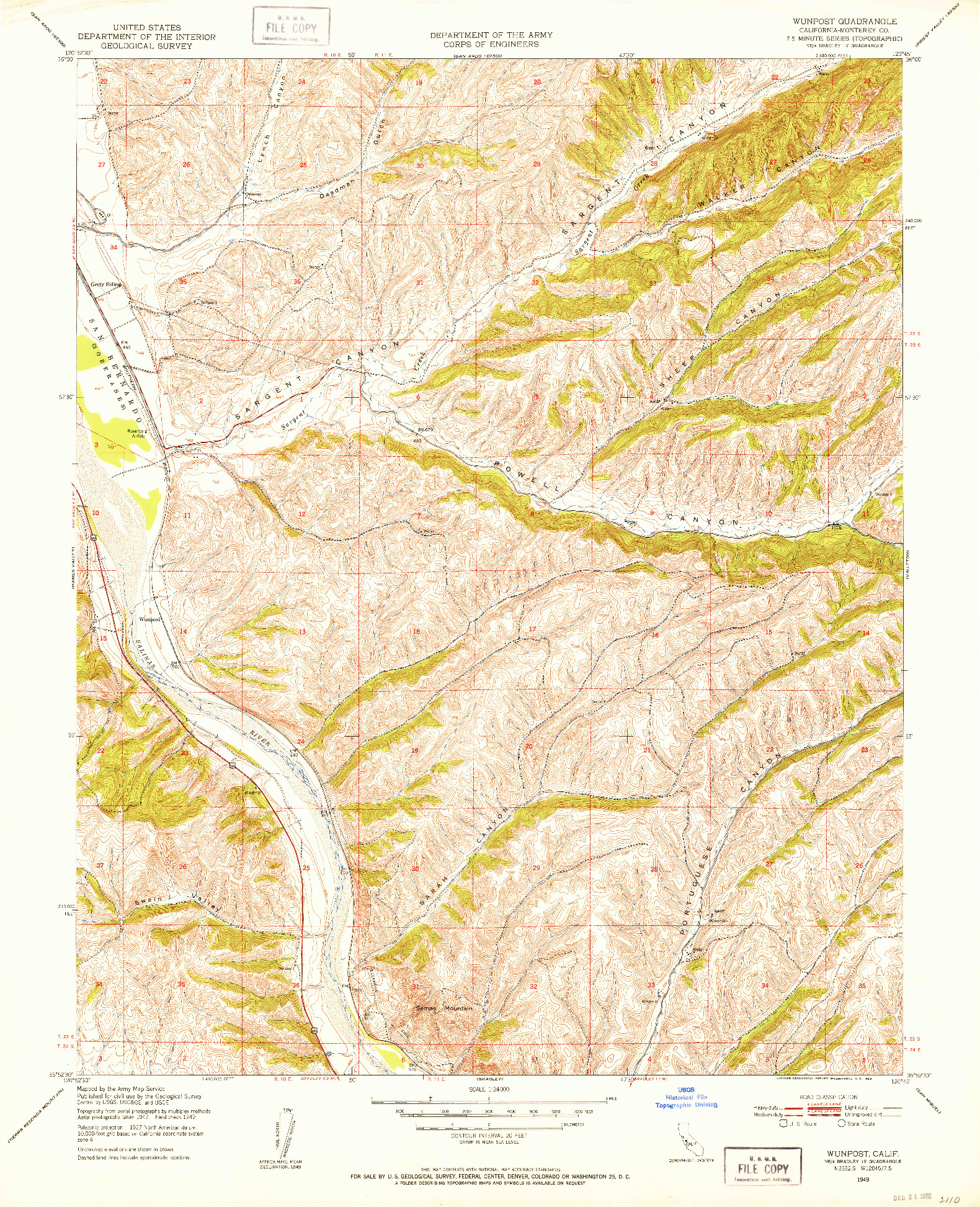 USGS 1:24000-SCALE QUADRANGLE FOR WUNPOST, CA 1949