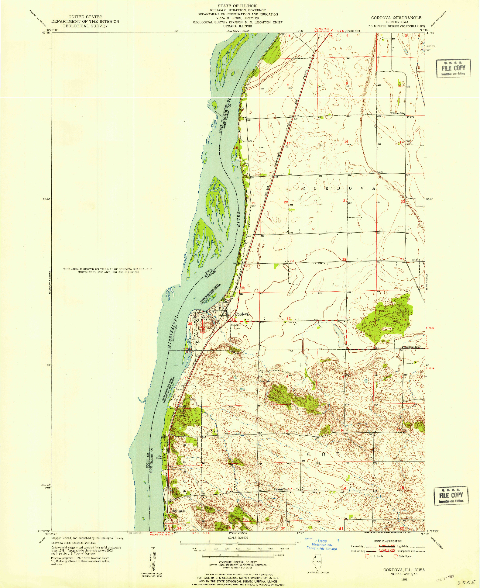 USGS 1:24000-SCALE QUADRANGLE FOR CORDOVA, IL 1952