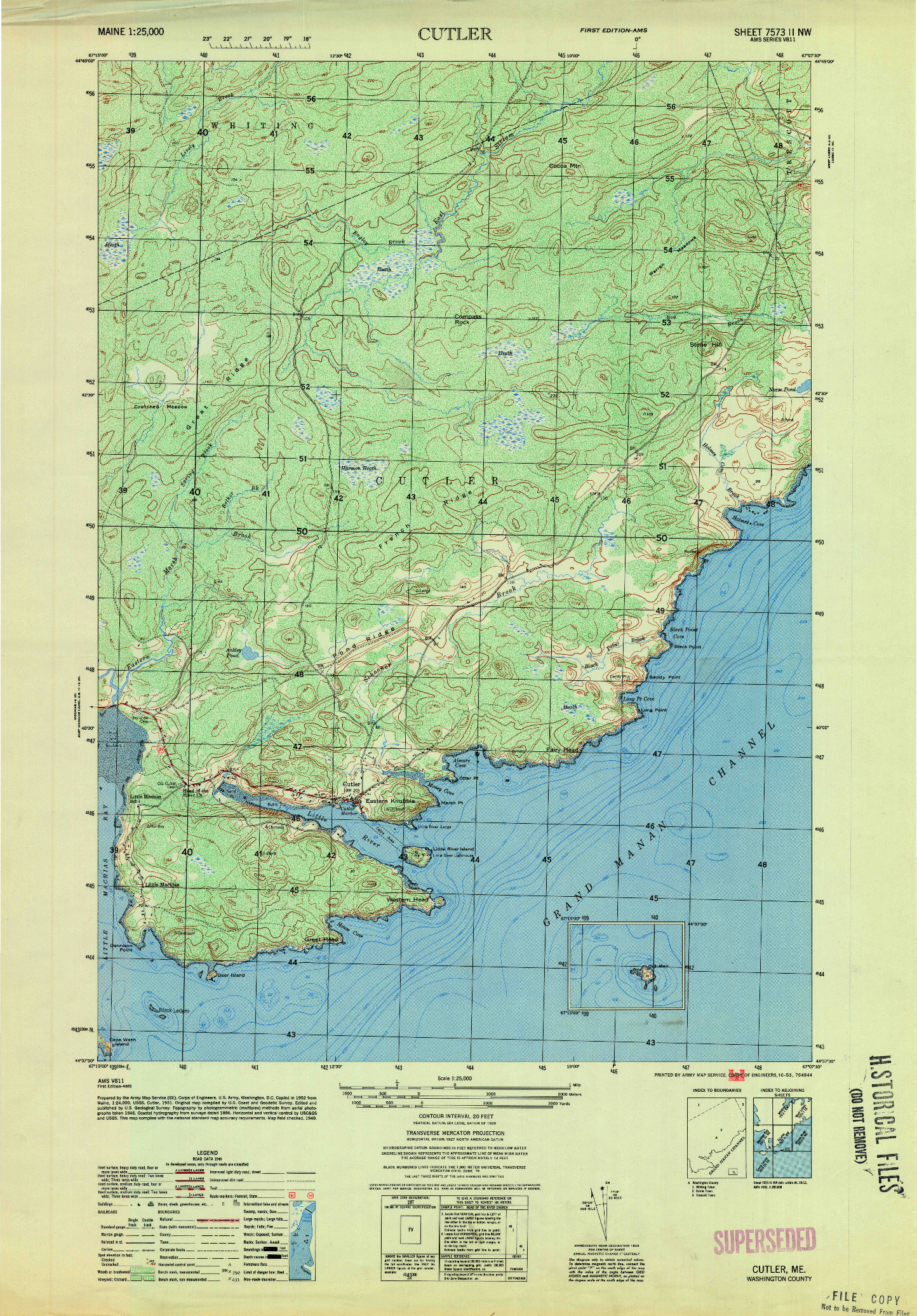 USGS 1:25000-SCALE QUADRANGLE FOR CUTLER, ME 1953