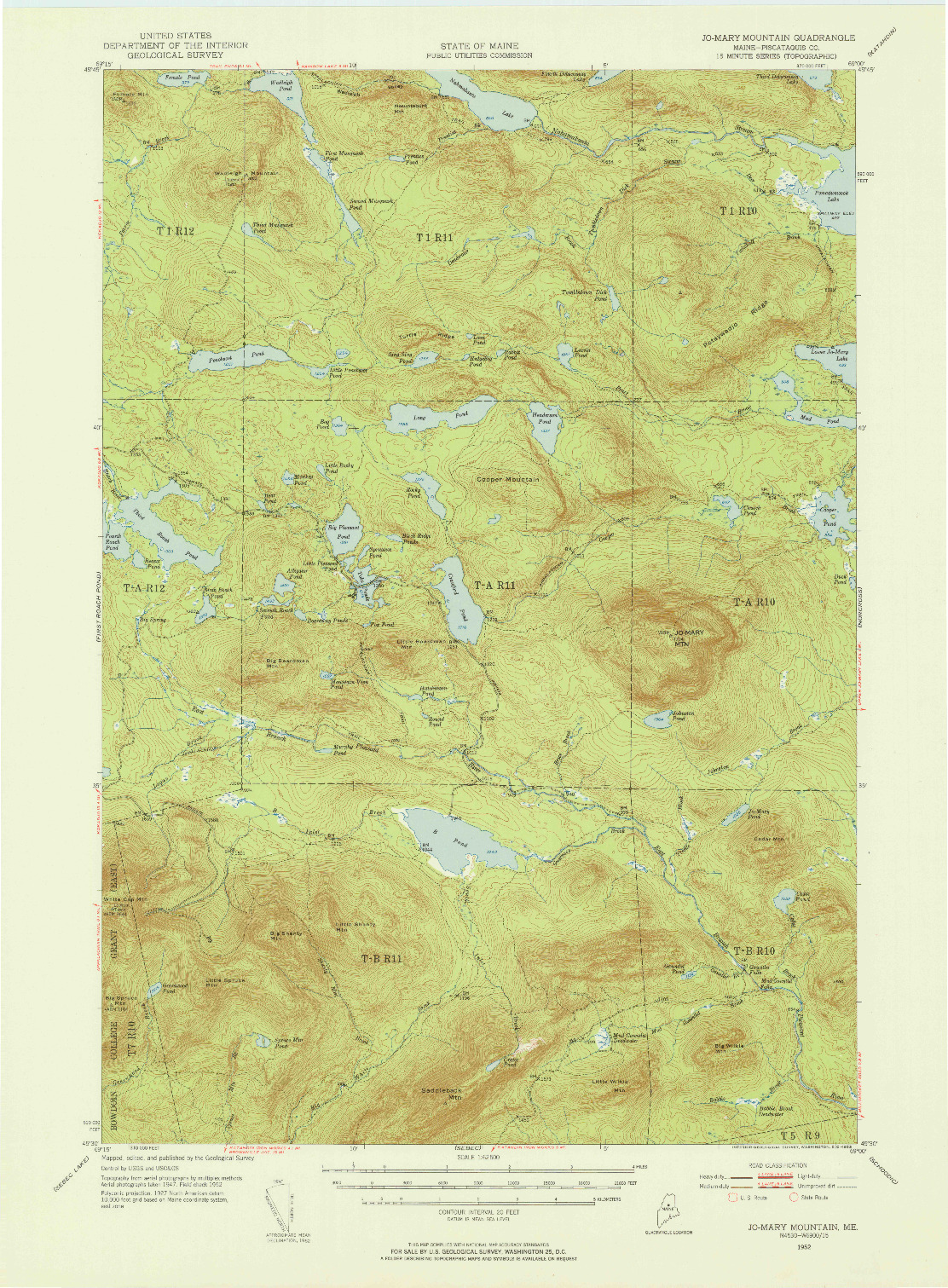 USGS 1:62500-SCALE QUADRANGLE FOR JO MARY MOUNTAIN, ME 1952