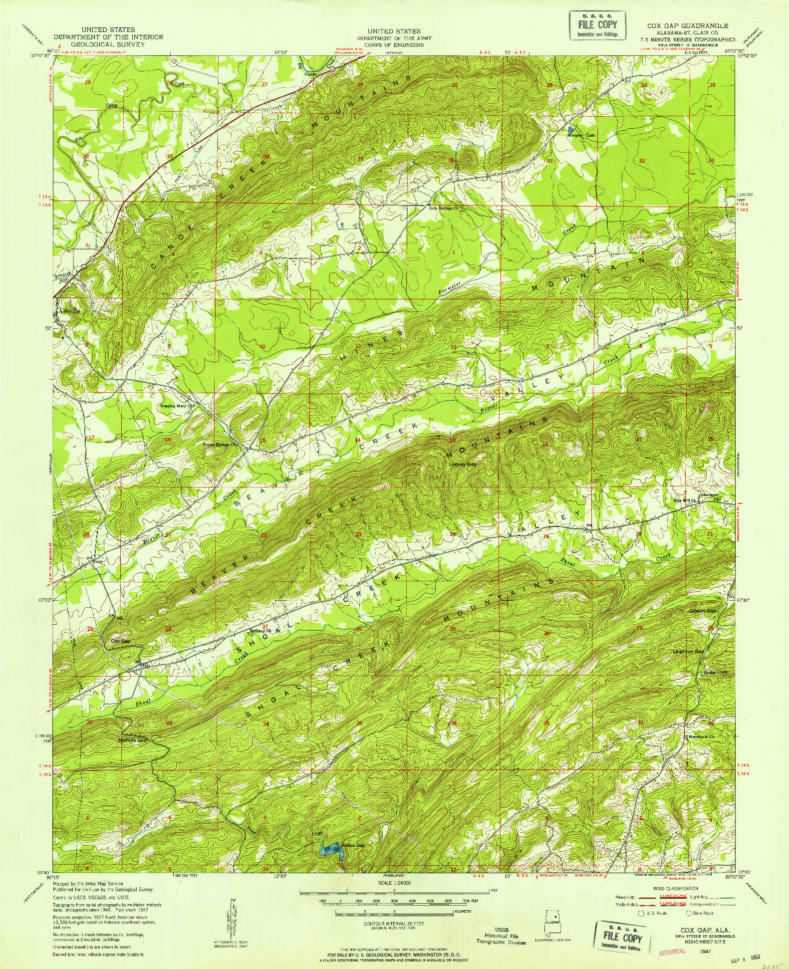 USGS 1:24000-SCALE QUADRANGLE FOR COX GAP, AL 1947