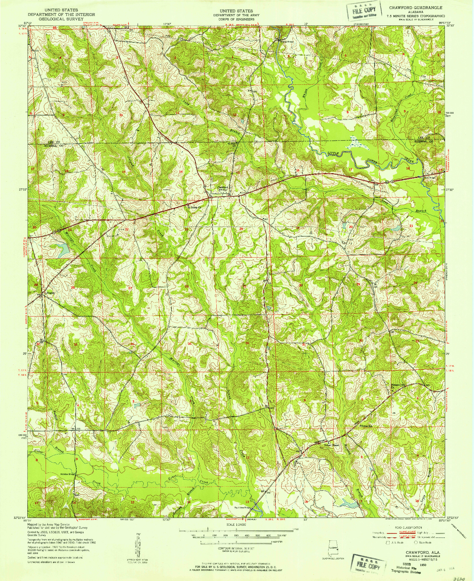 USGS 1:24000-SCALE QUADRANGLE FOR CRAWFORD, AL 1950