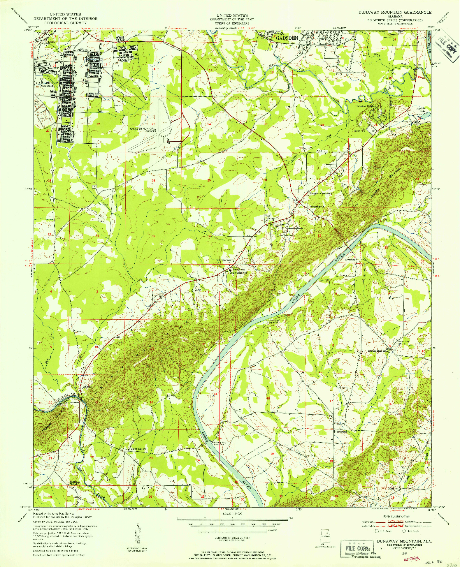 USGS 1:24000-SCALE QUADRANGLE FOR DUNAWAY MOUNTAIN, AL 1947