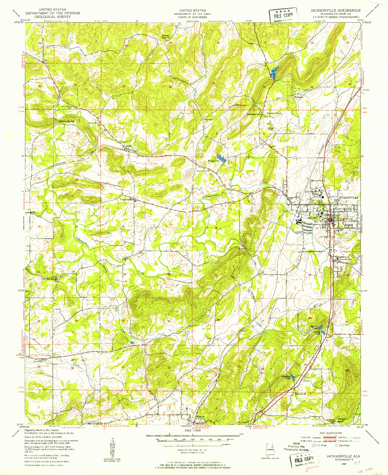USGS 1:24000-SCALE QUADRANGLE FOR JACKSONVILLE, AL 1947