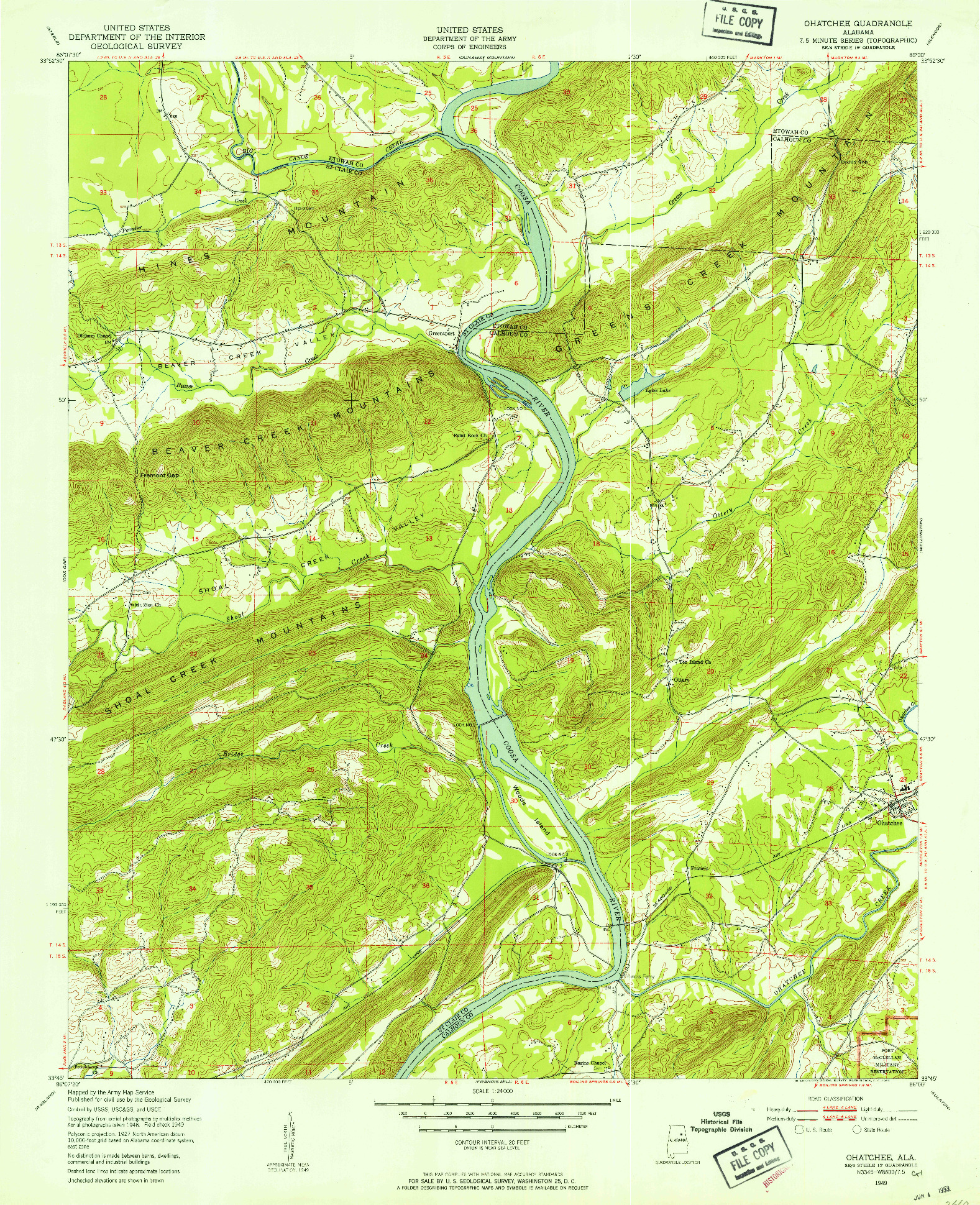 USGS 1:24000-SCALE QUADRANGLE FOR OHATCHEE, AL 1949