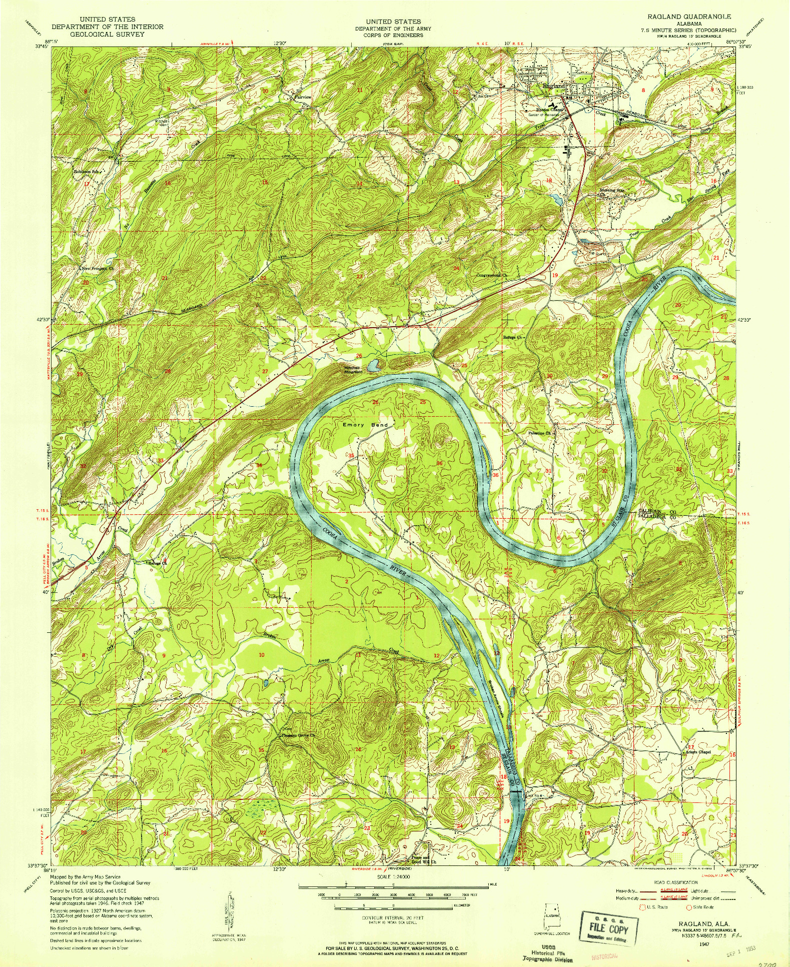USGS 1:24000-SCALE QUADRANGLE FOR RAGLAND, AL 1947