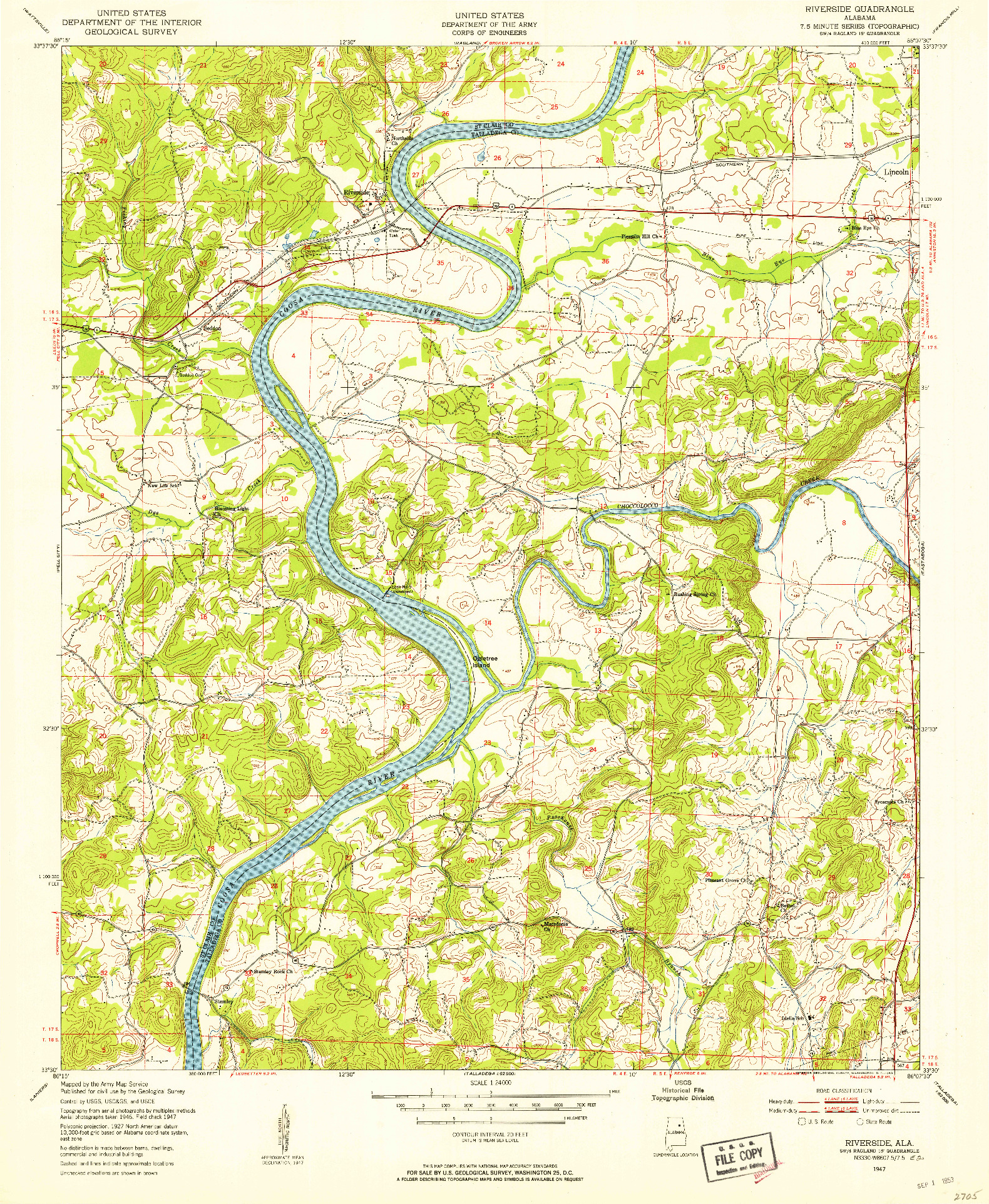 USGS 1:24000-SCALE QUADRANGLE FOR RIVERSIDE, AL 1947
