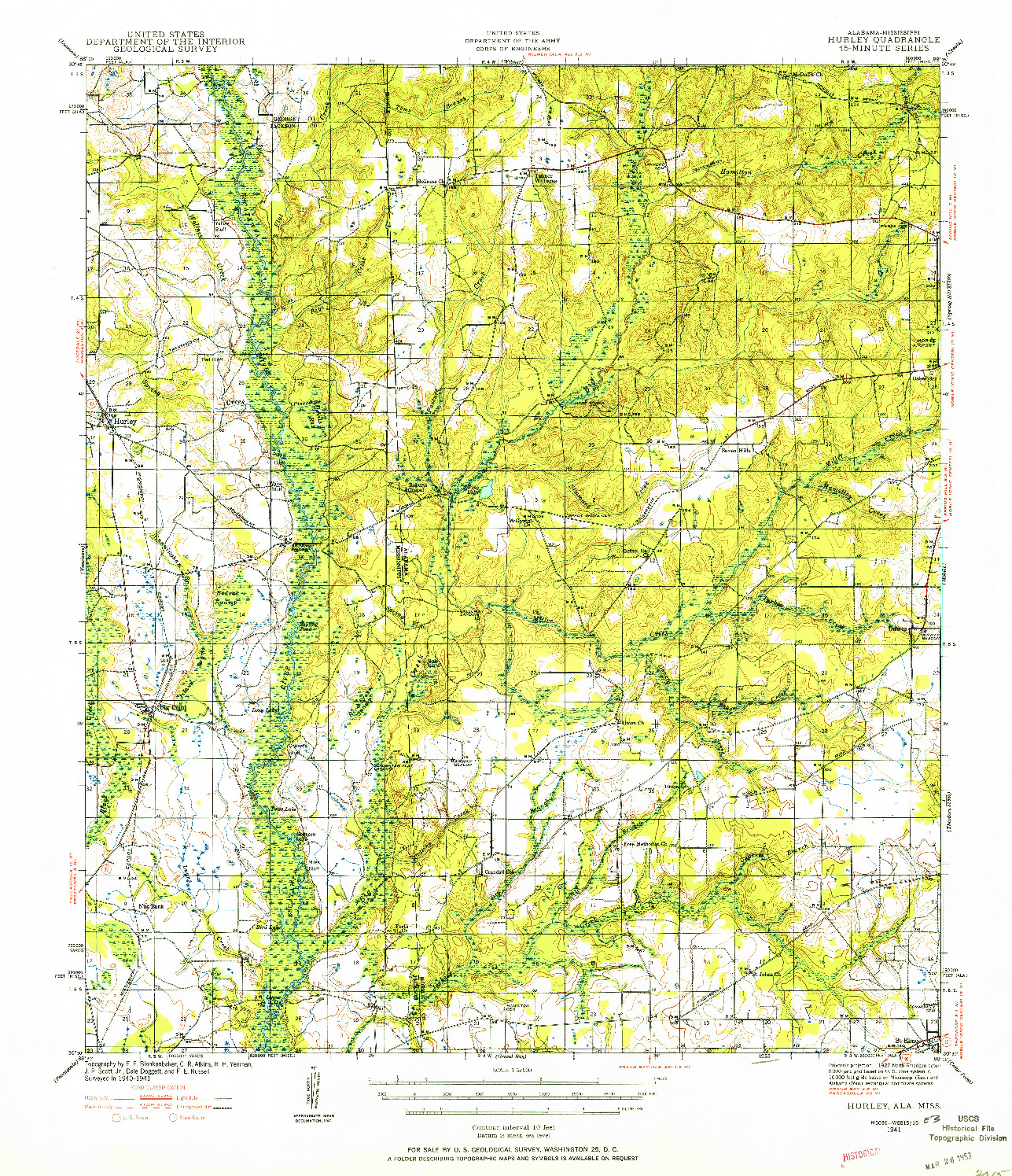 USGS 1:62500-SCALE QUADRANGLE FOR HURLEY, AL 1941