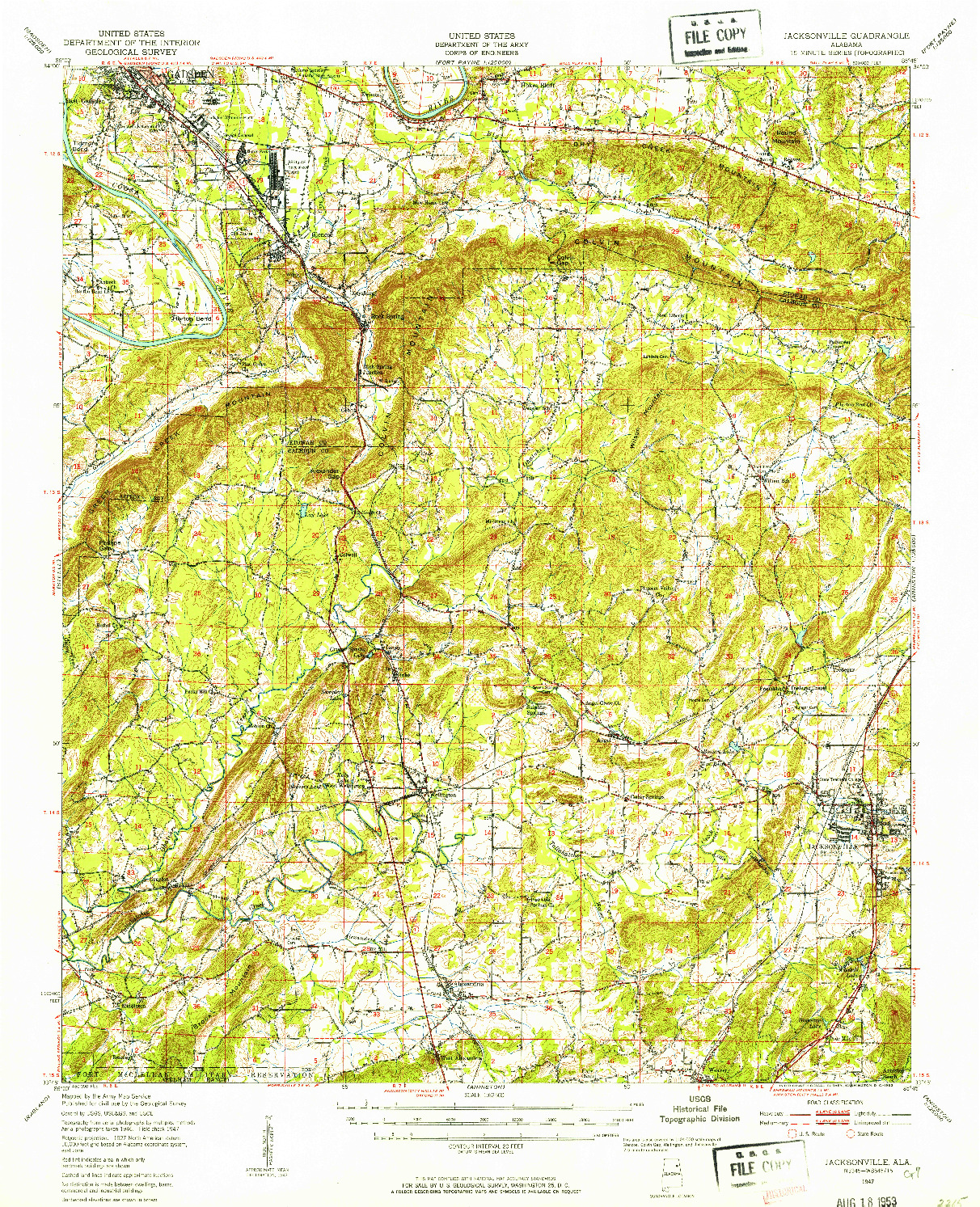 USGS 1:62500-SCALE QUADRANGLE FOR JACKSONVILLE, AL 1947