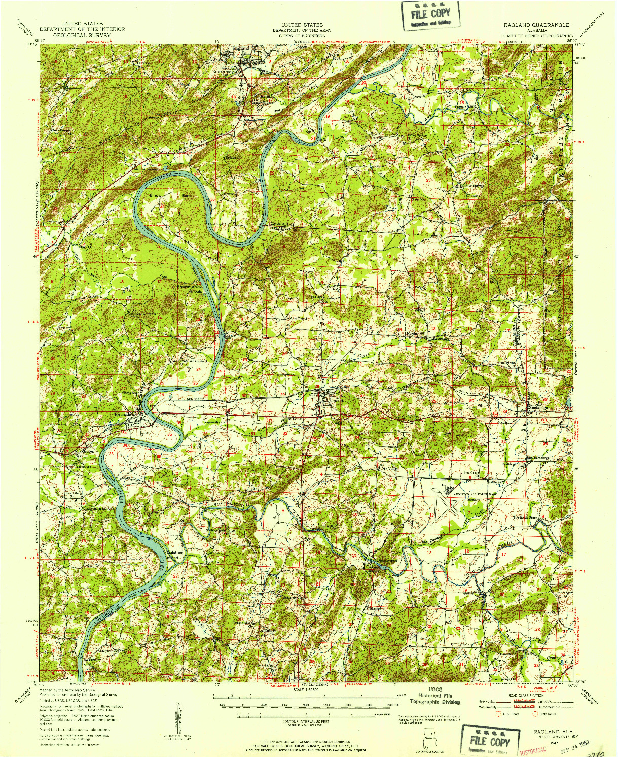 USGS 1:62500-SCALE QUADRANGLE FOR RAGLAND, AL 1947