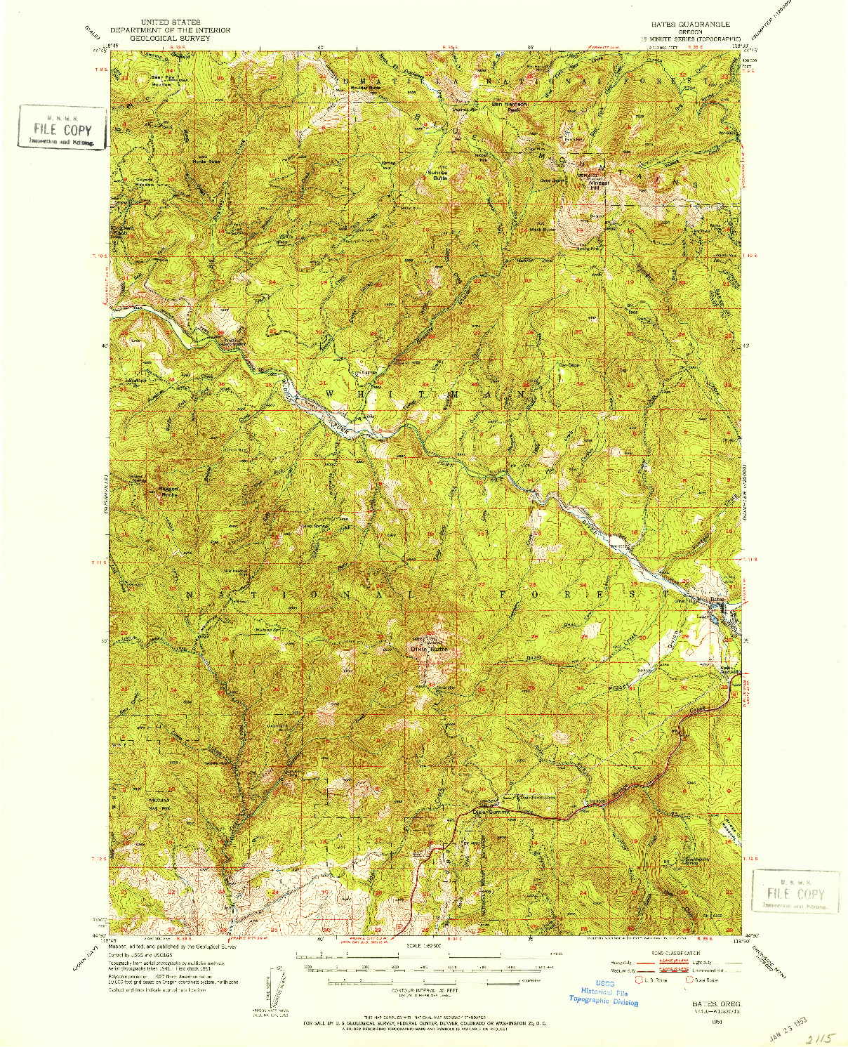 USGS 1:62500-SCALE QUADRANGLE FOR BATES, OR 1951