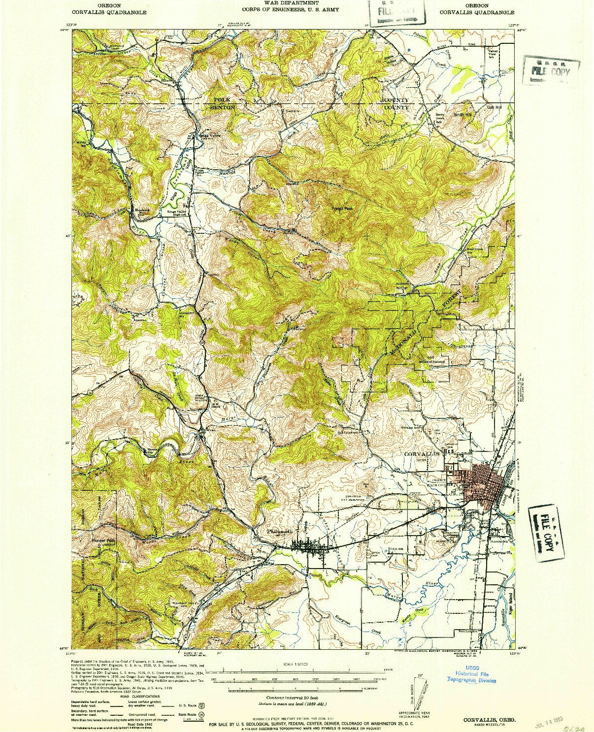 USGS 1:62500-SCALE QUADRANGLE FOR CORVALLIS, OR 1942