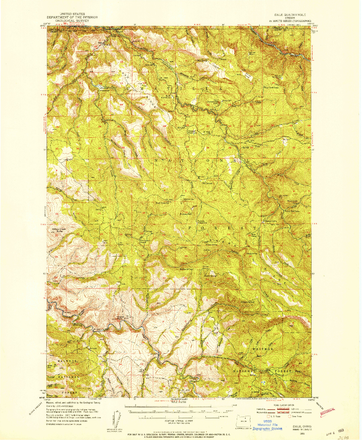 USGS 1:62500-SCALE QUADRANGLE FOR DALE, OR 1951