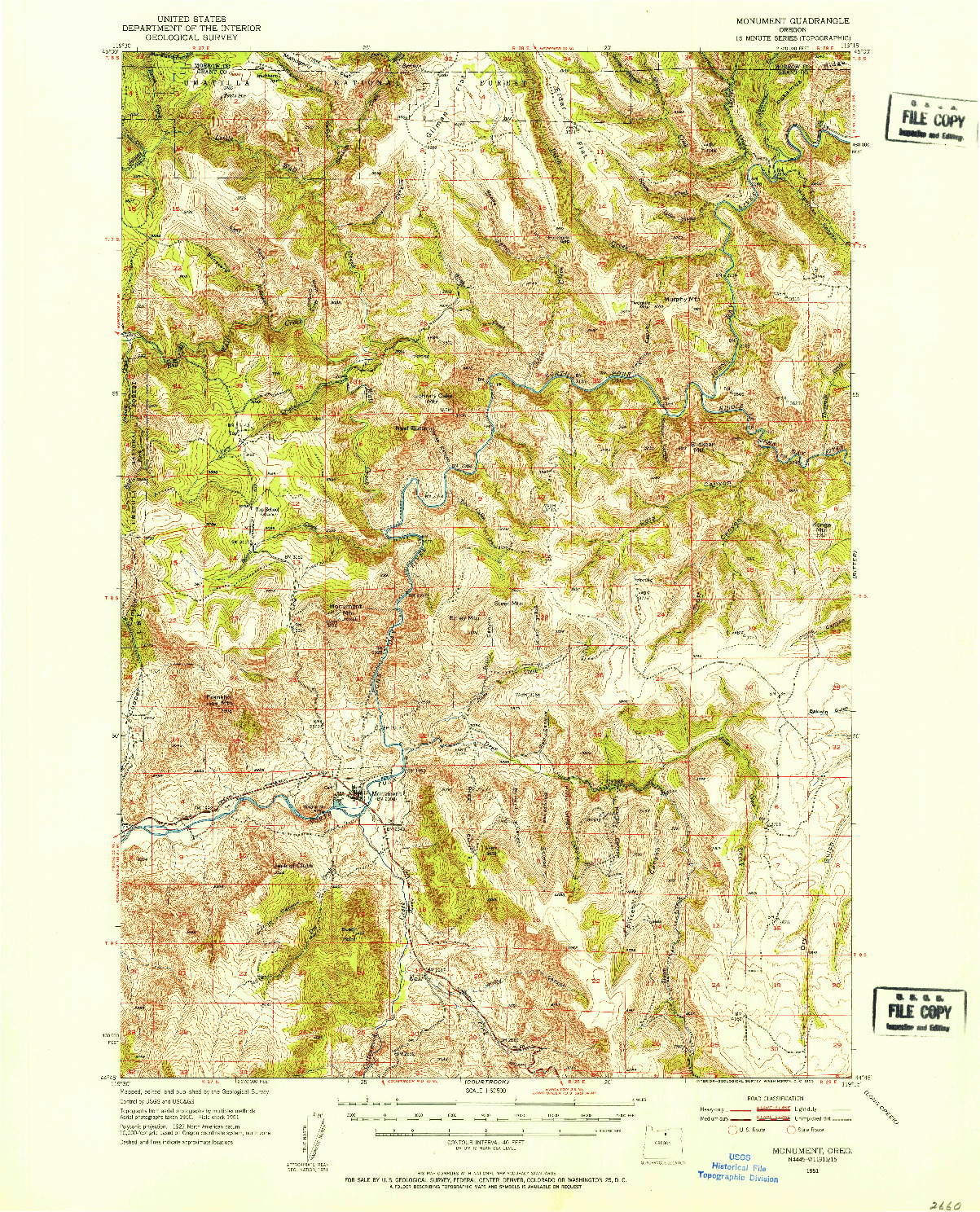 USGS 1:62500-SCALE QUADRANGLE FOR MONUMENT, OR 1951
