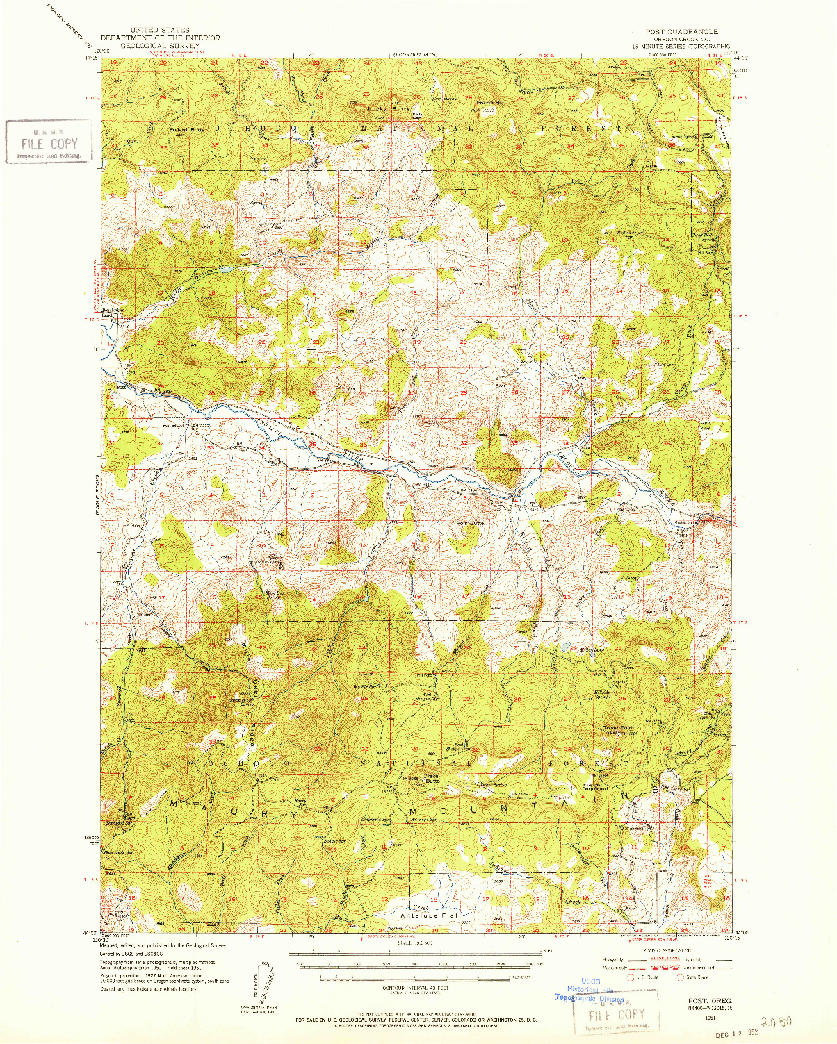 USGS 1:62500-SCALE QUADRANGLE FOR POST, OR 1951