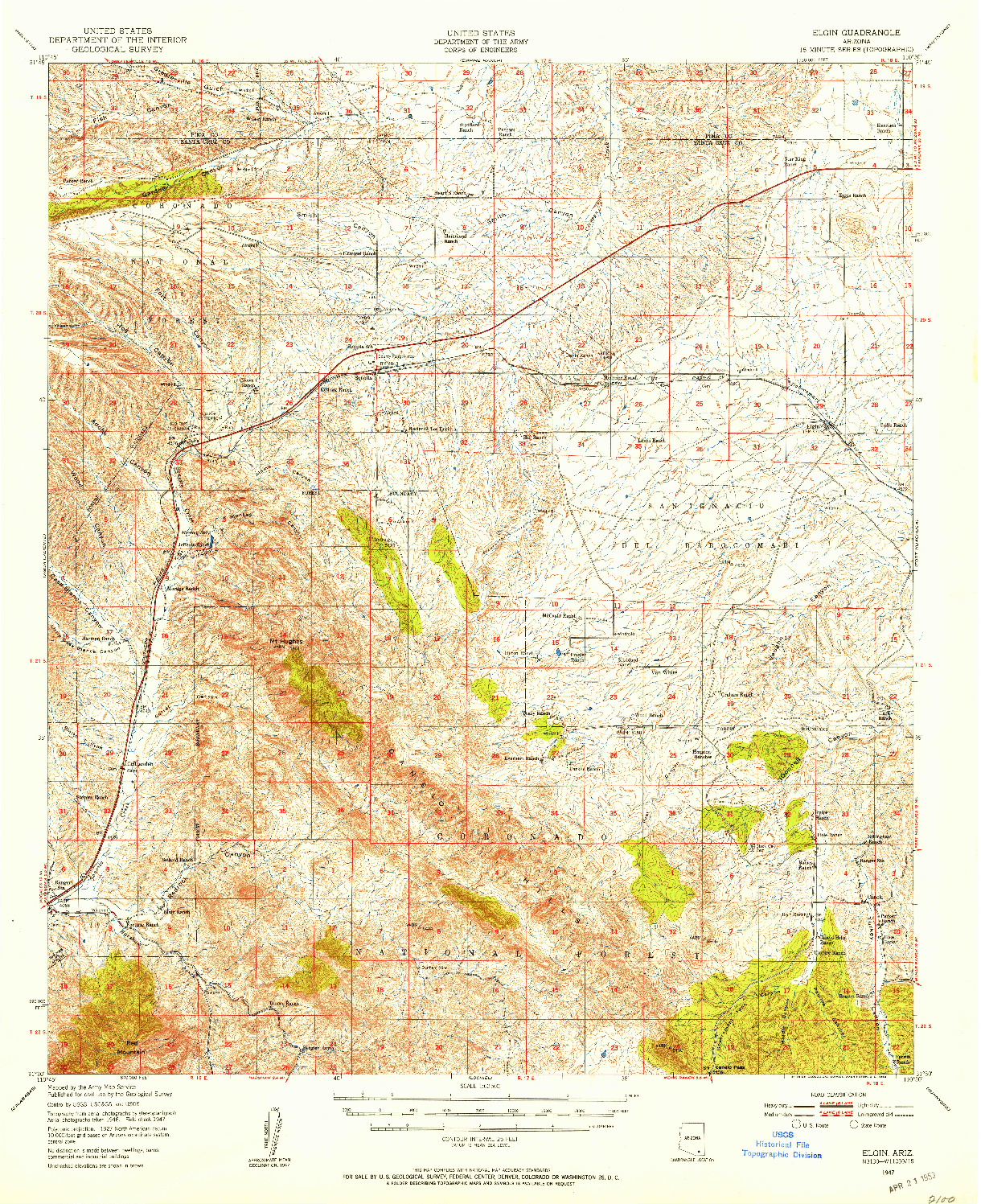 USGS 1:62500-SCALE QUADRANGLE FOR ELGIN, AZ 1947