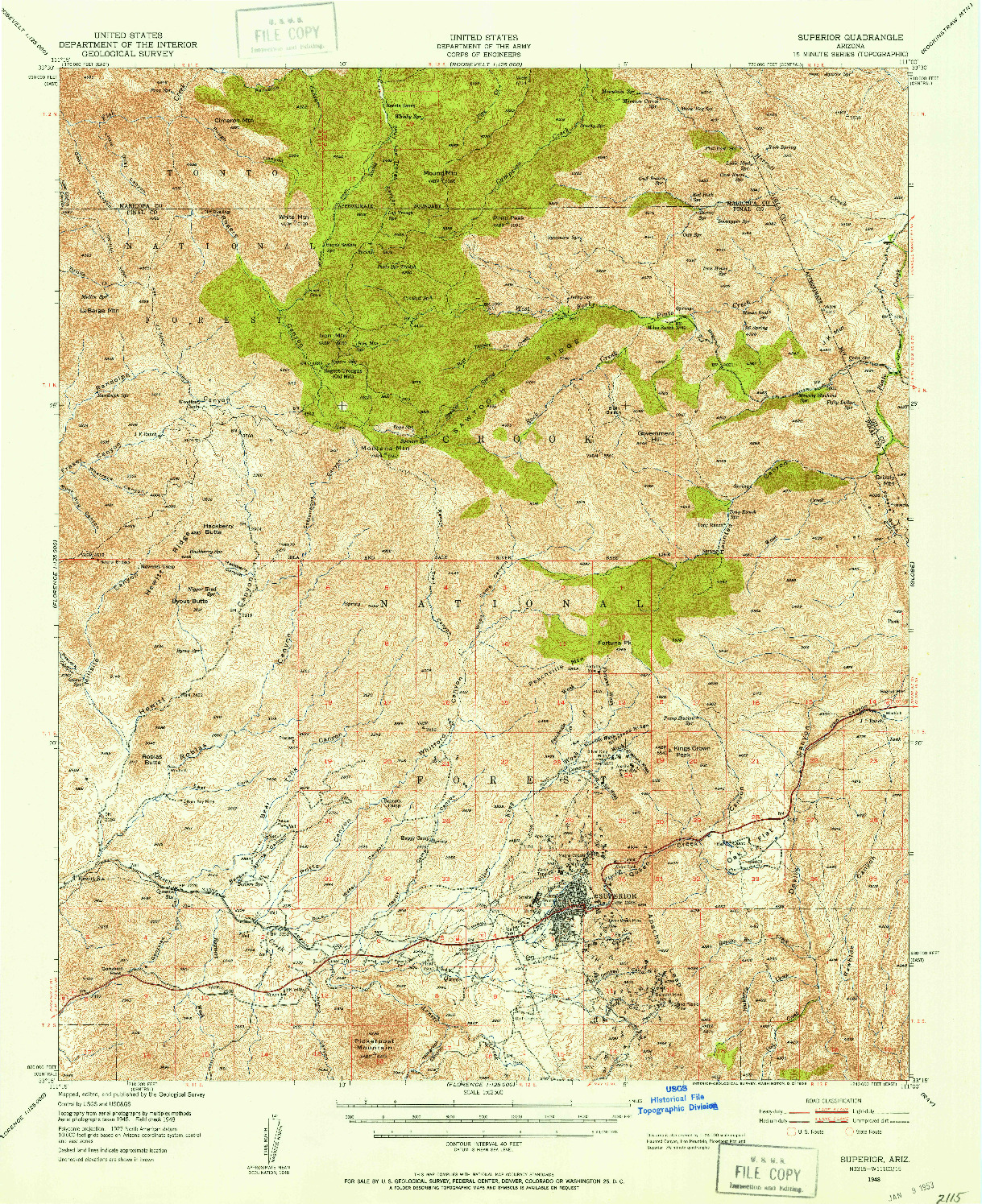 USGS 1:62500-SCALE QUADRANGLE FOR SUPERIOR, AZ 1948