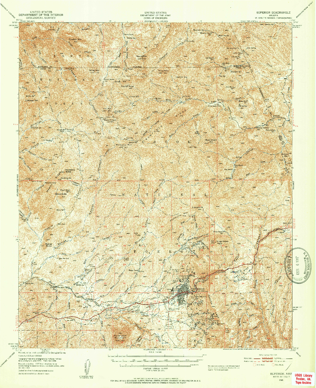 USGS 1:62500-SCALE QUADRANGLE FOR SUPERIOR, AZ 1948