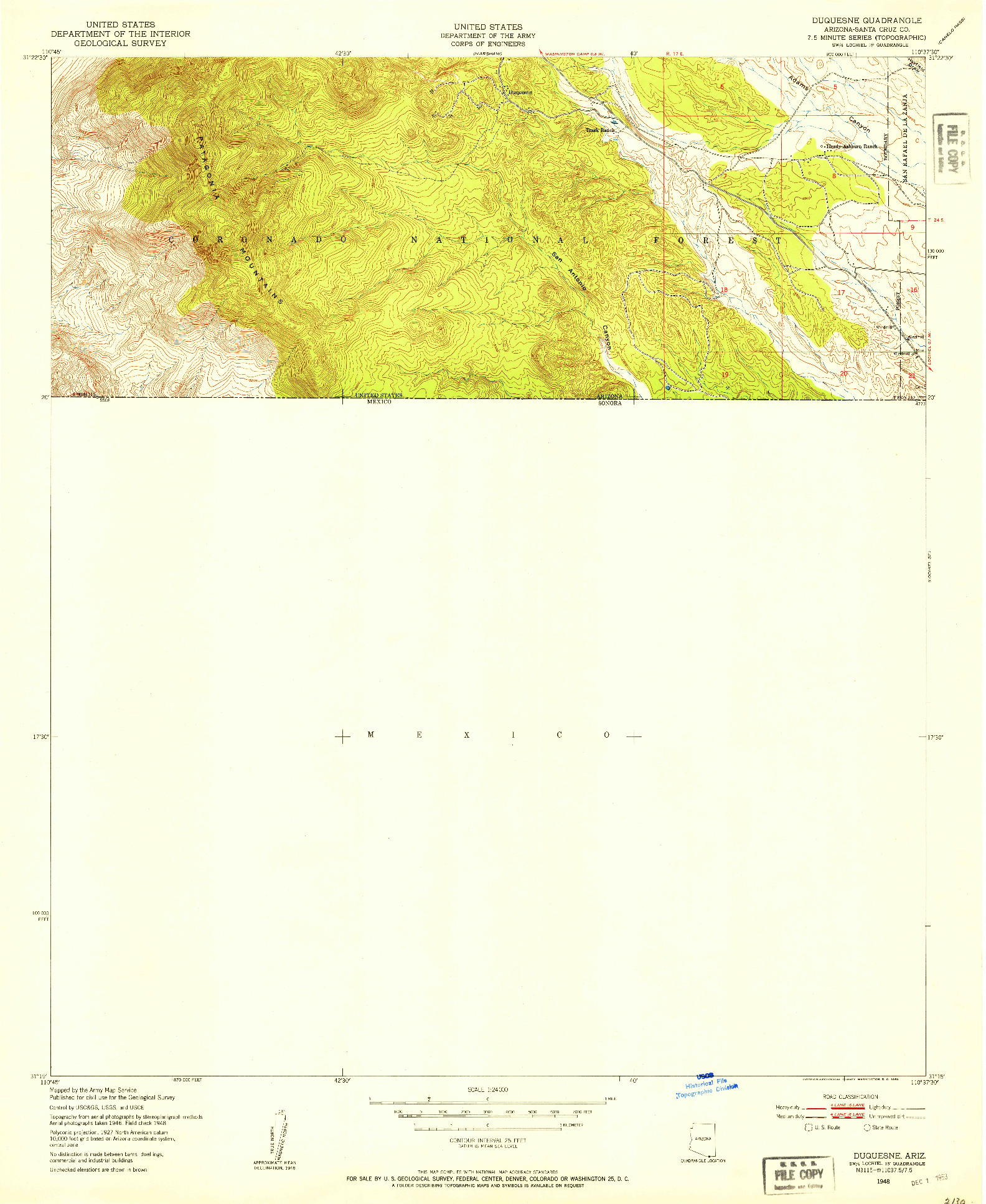 USGS 1:24000-SCALE QUADRANGLE FOR DUQUESNE, AZ 1948