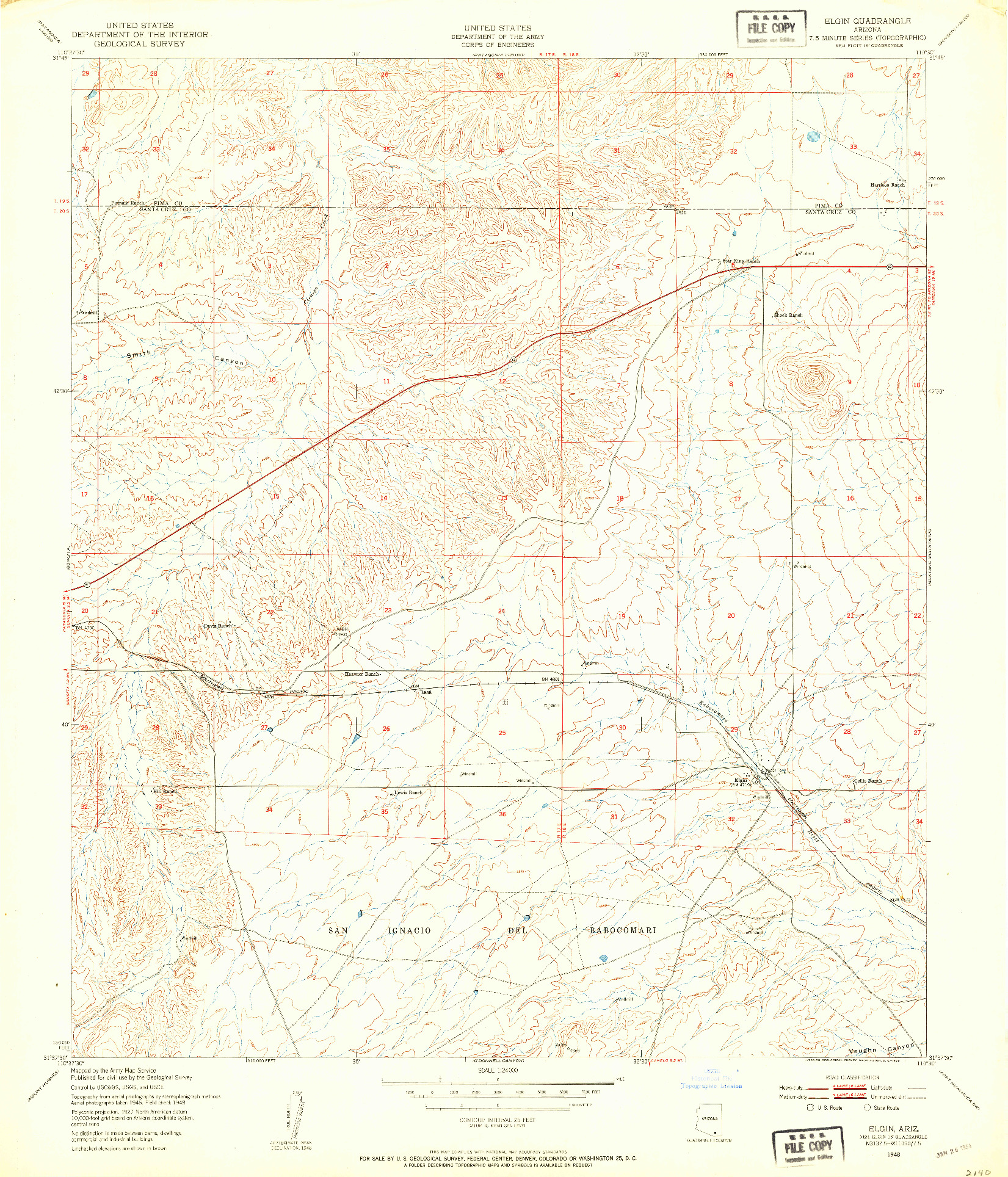 USGS 1:24000-SCALE QUADRANGLE FOR ELGIN, AZ 1948