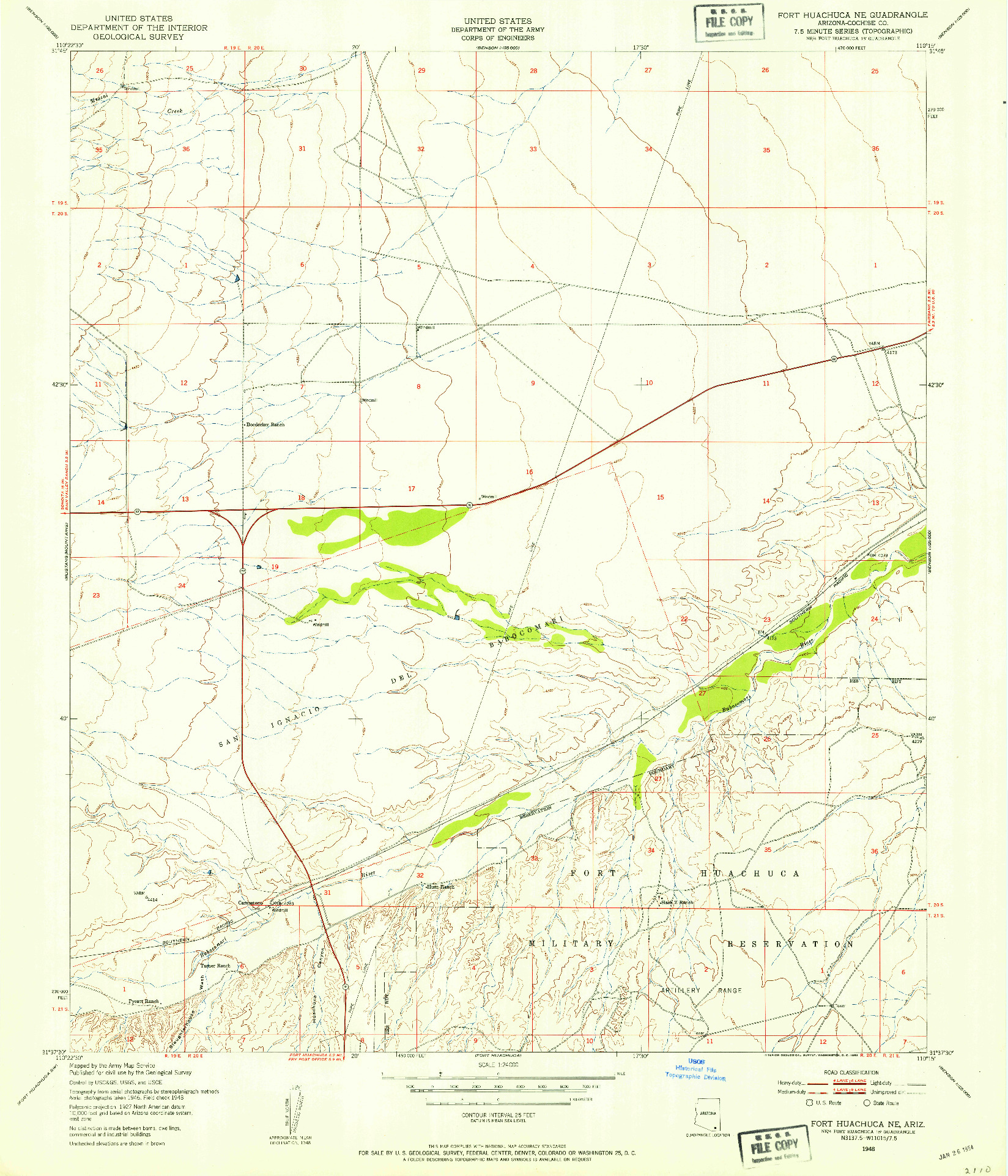 USGS 1:24000-SCALE QUADRANGLE FOR FORT HUACHUCA NE, AZ 1948