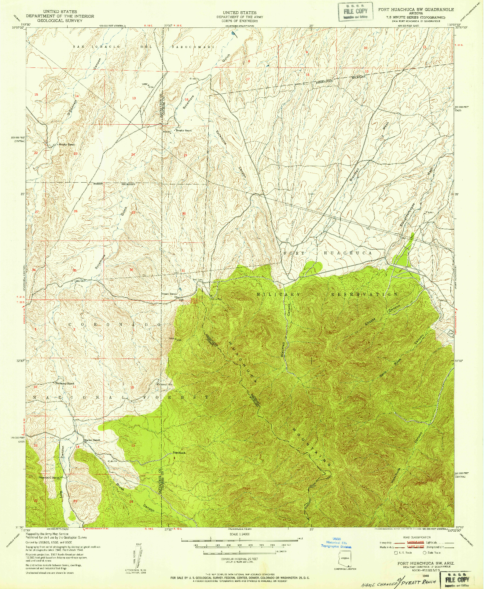 USGS 1:24000-SCALE QUADRANGLE FOR FORT HUACHUCA SW, AZ 1948