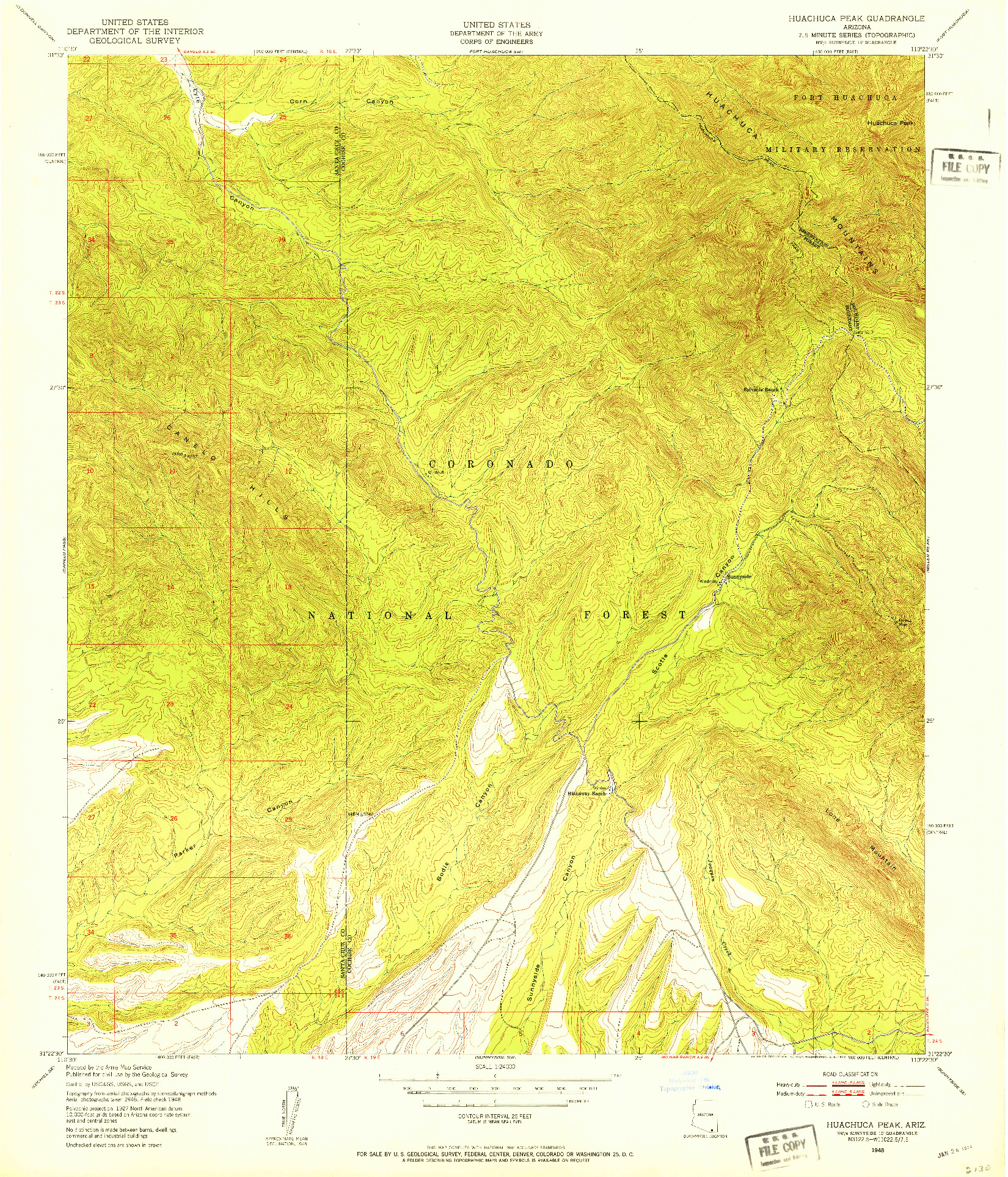 USGS 1:24000-SCALE QUADRANGLE FOR HUACHUCA PEAK, AZ 1948