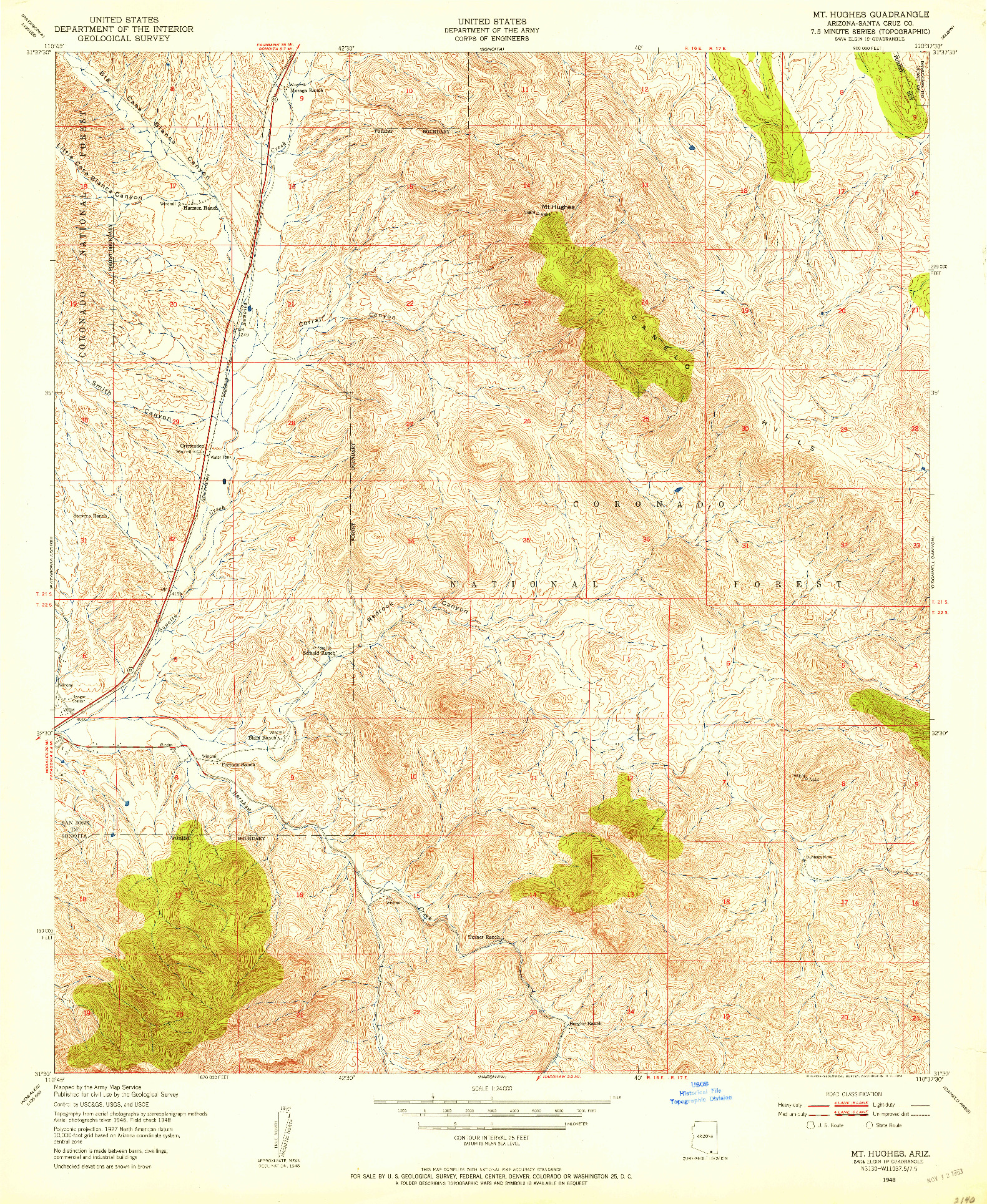 USGS 1:24000-SCALE QUADRANGLE FOR MT. HUGHES, AZ 1948