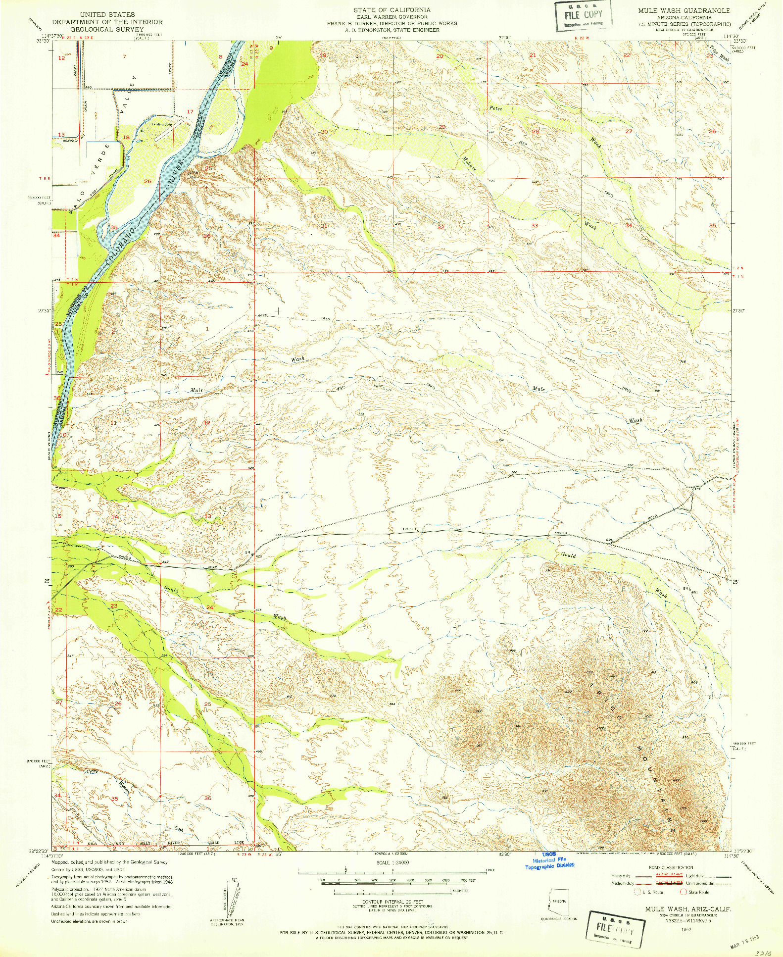 USGS 1:24000-SCALE QUADRANGLE FOR MULE WASH, AZ 1952