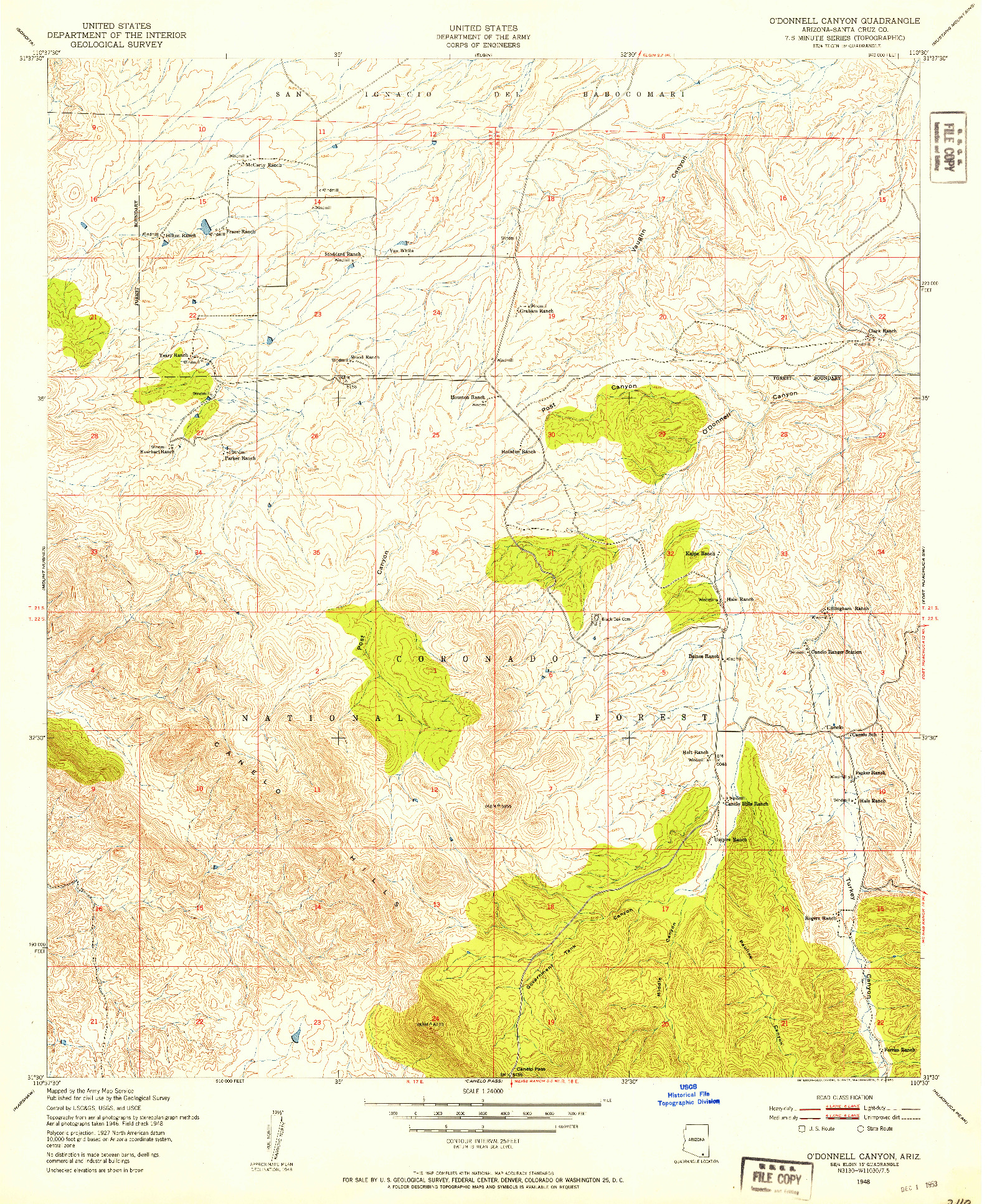 USGS 1:24000-SCALE QUADRANGLE FOR O'DONNELL CANYON, AZ 1948