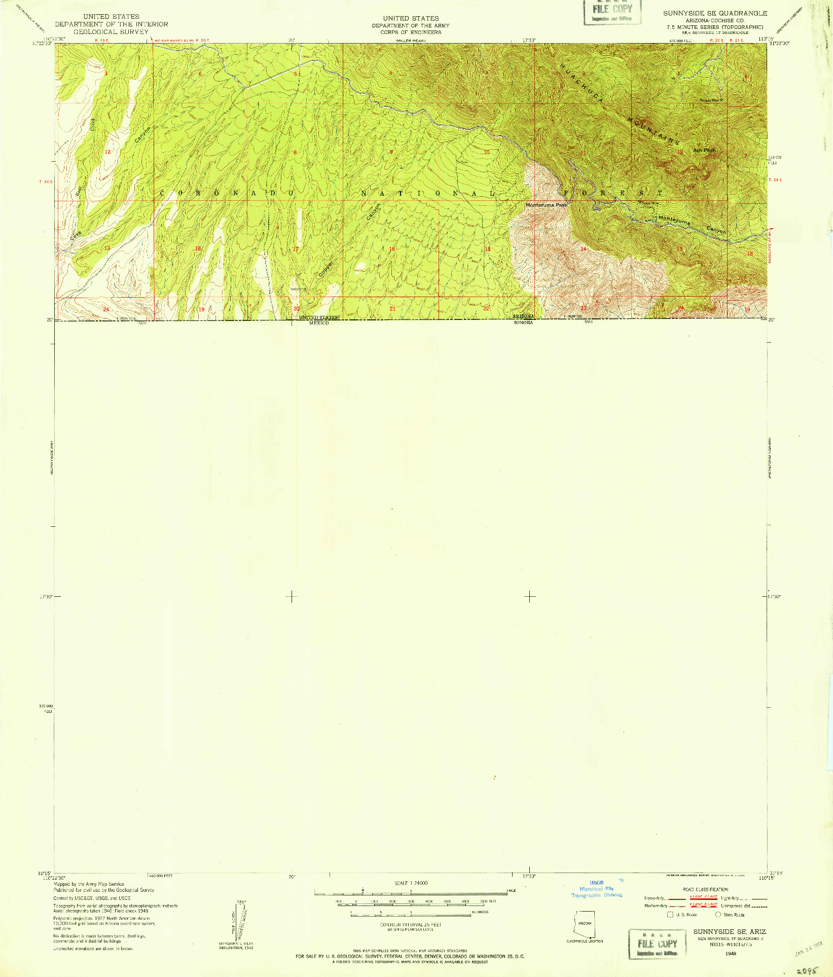 USGS 1:24000-SCALE QUADRANGLE FOR SUNNYSIDE SE, AZ 1948