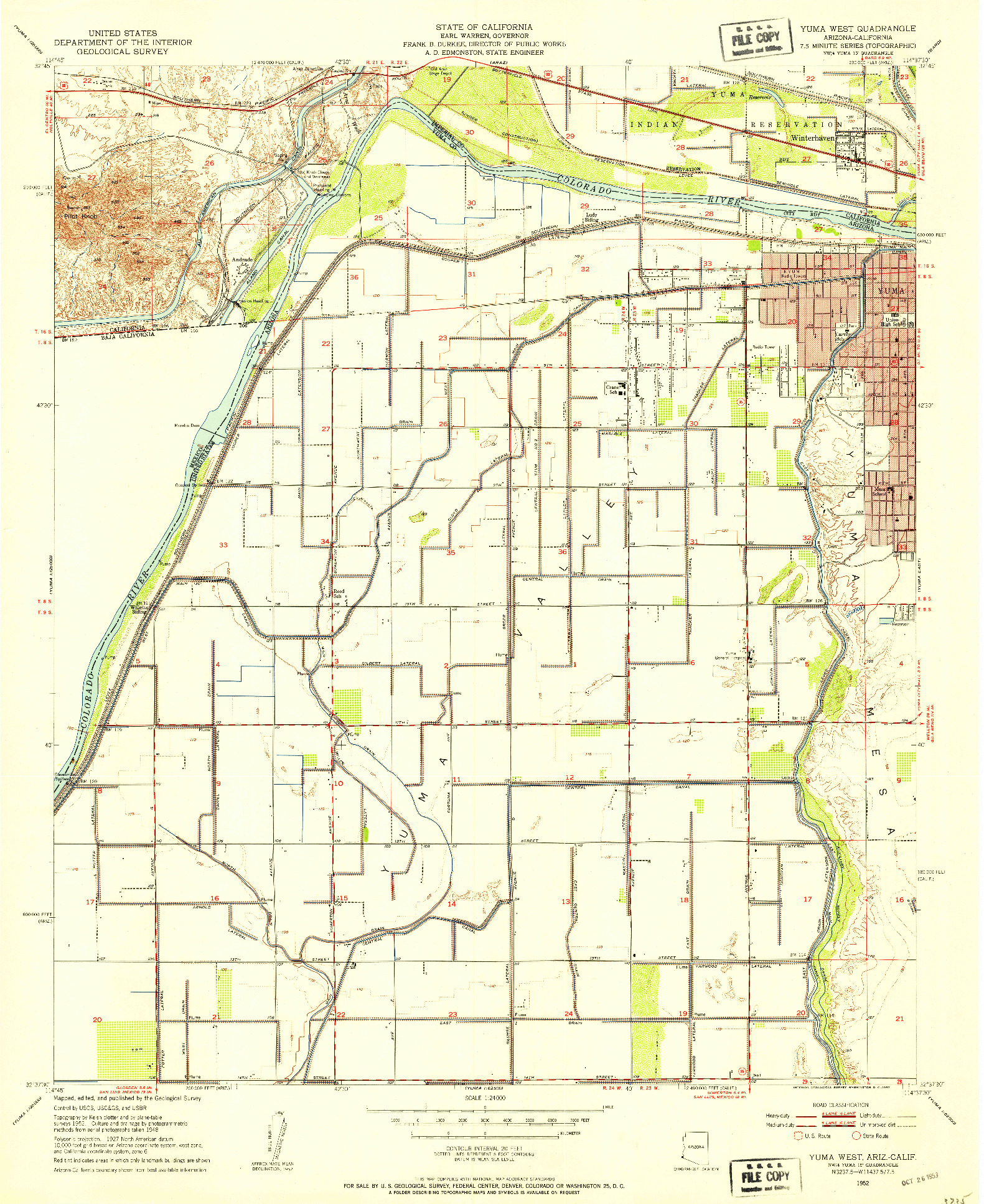 USGS 1:24000-SCALE QUADRANGLE FOR YUMA WEST, AZ 1952