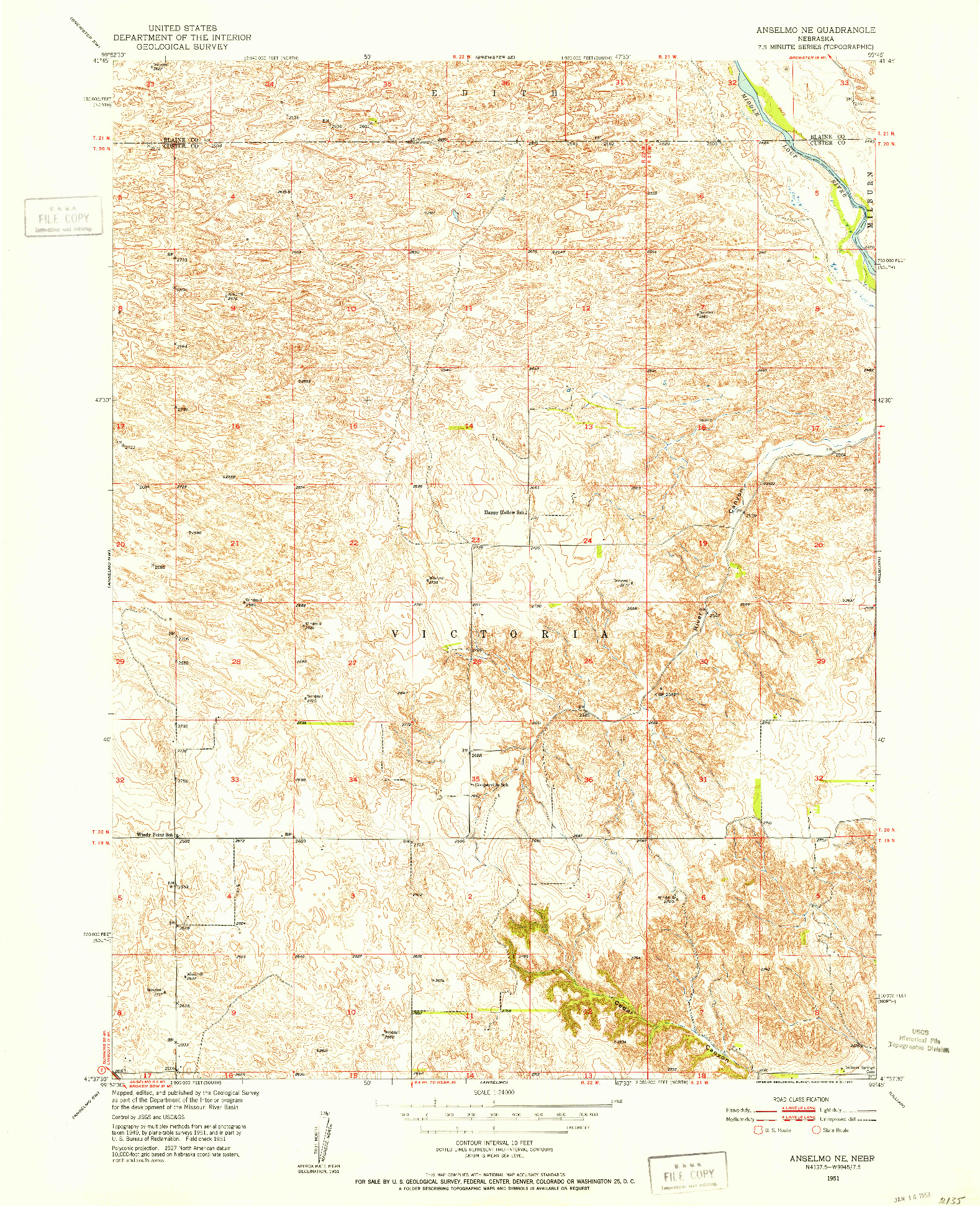 USGS 1:24000-SCALE QUADRANGLE FOR ANSELMO NE, NE 1951