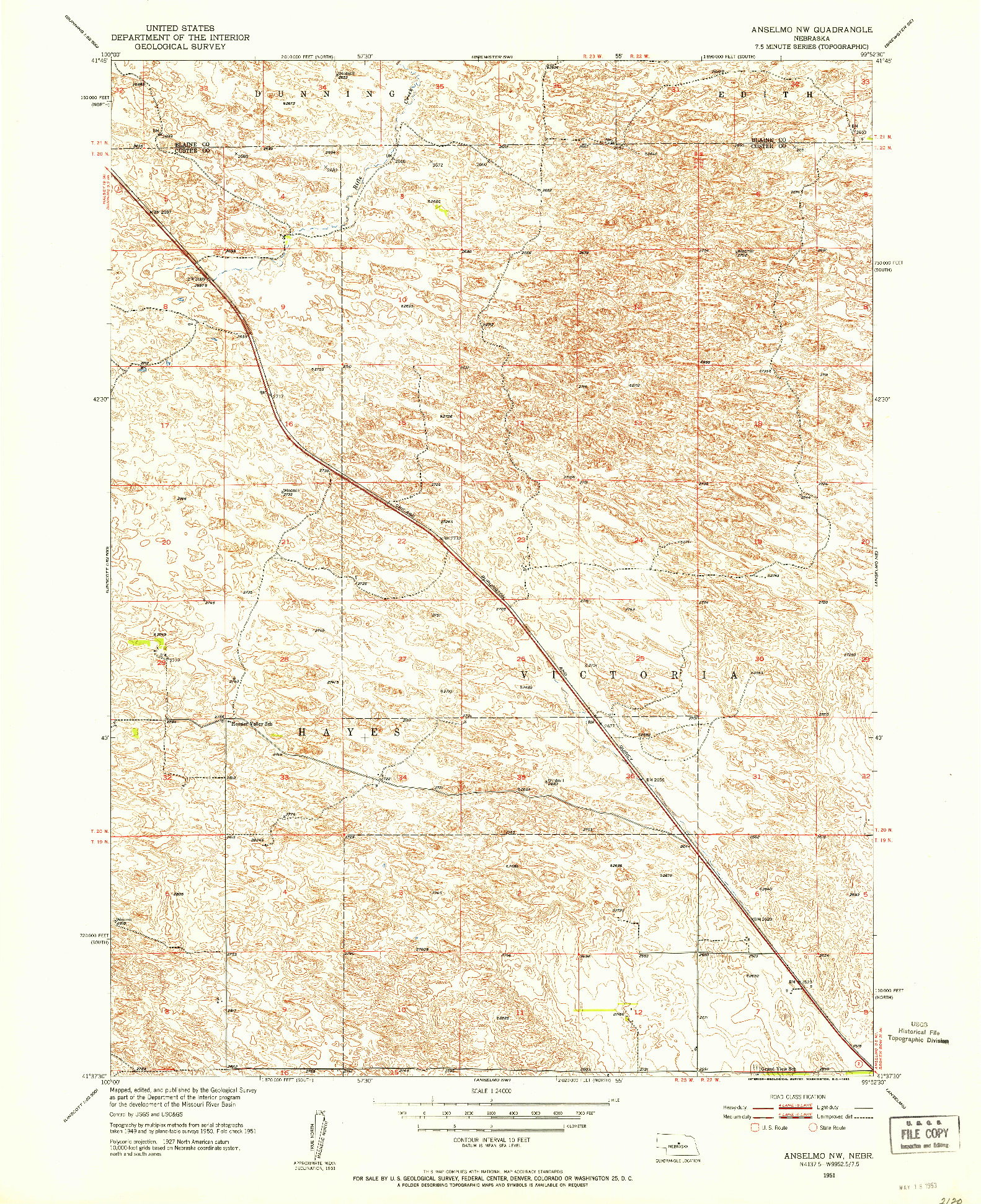 USGS 1:24000-SCALE QUADRANGLE FOR ANSELMO NW, NE 1951