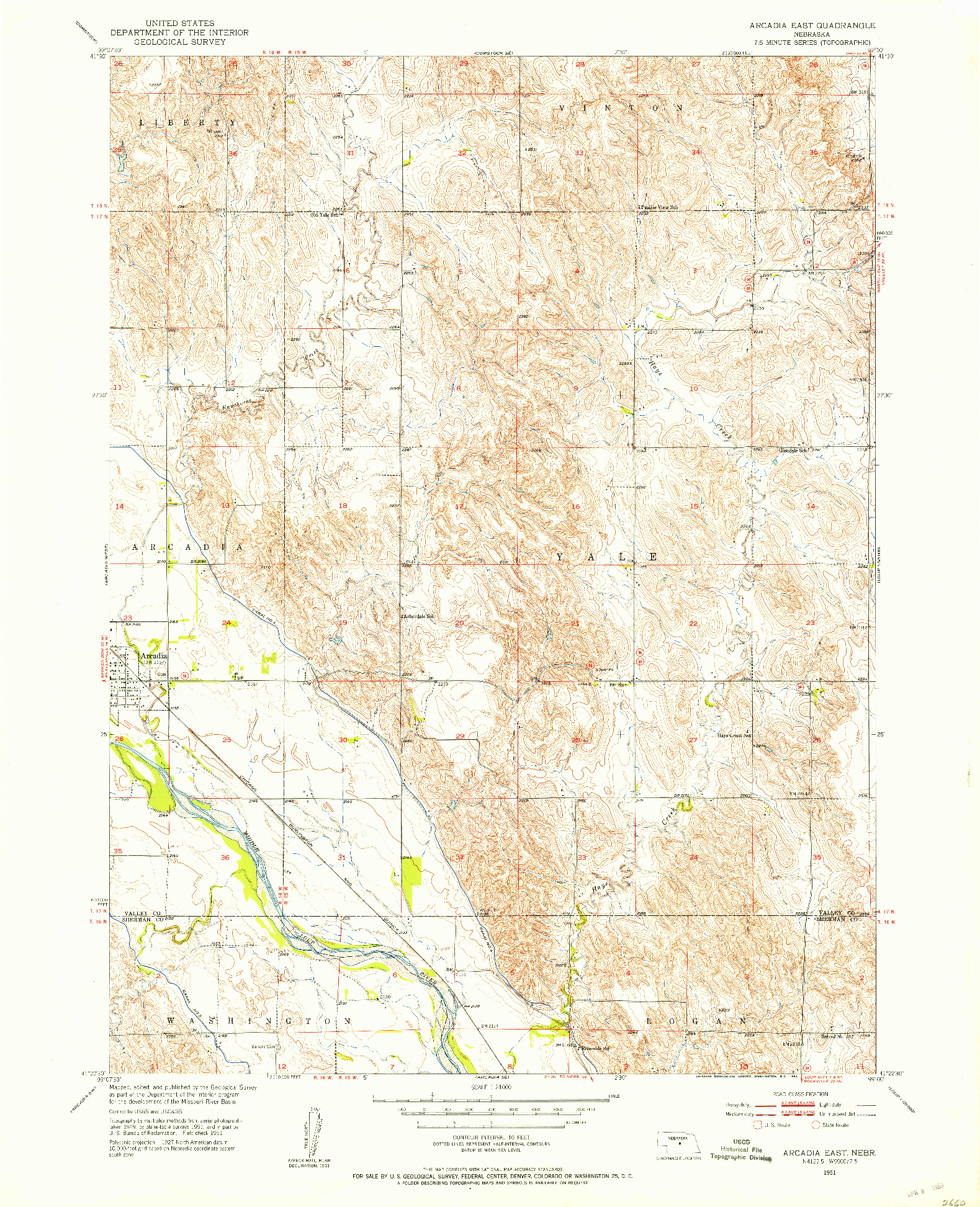 USGS 1:24000-SCALE QUADRANGLE FOR ARCADIA EAST, NE 1951