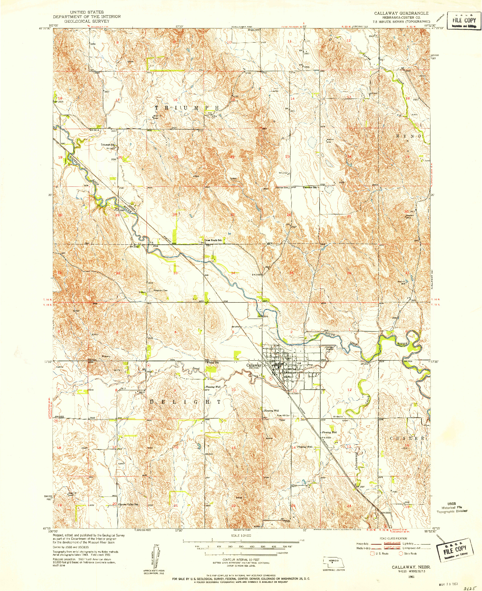 USGS 1:24000-SCALE QUADRANGLE FOR CALLAWAY, NE 1951