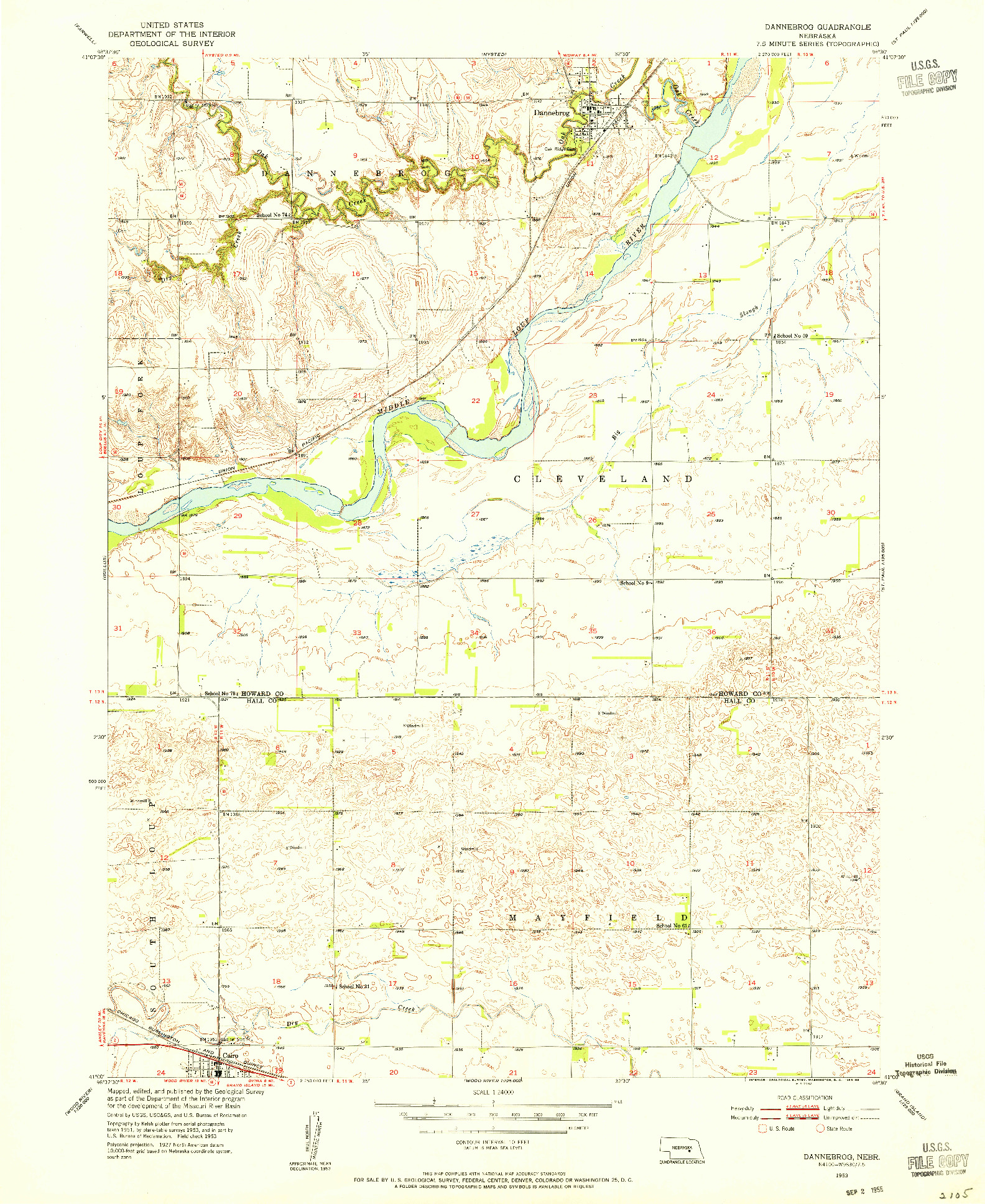 USGS 1:24000-SCALE QUADRANGLE FOR DANNEBROG, NE 1953