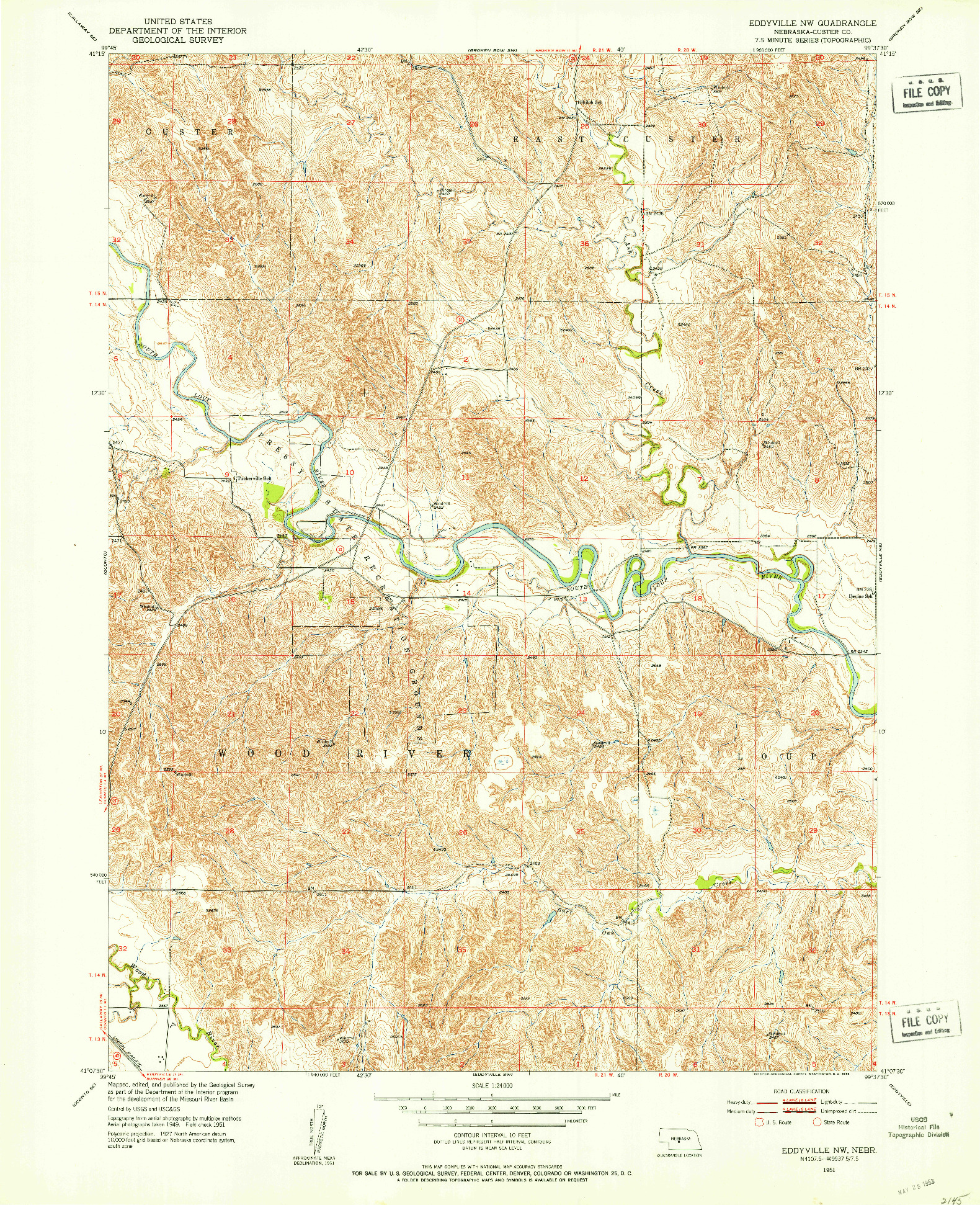 USGS 1:24000-SCALE QUADRANGLE FOR EDDYVILLE NW, NE 1951
