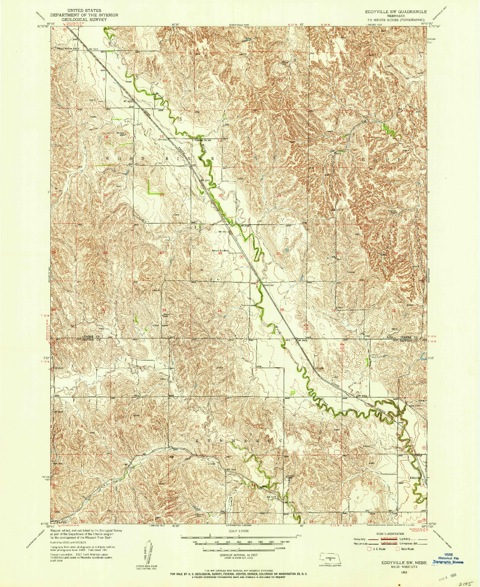 USGS 1:24000-SCALE QUADRANGLE FOR EDDYVILLE SW, NE 1951